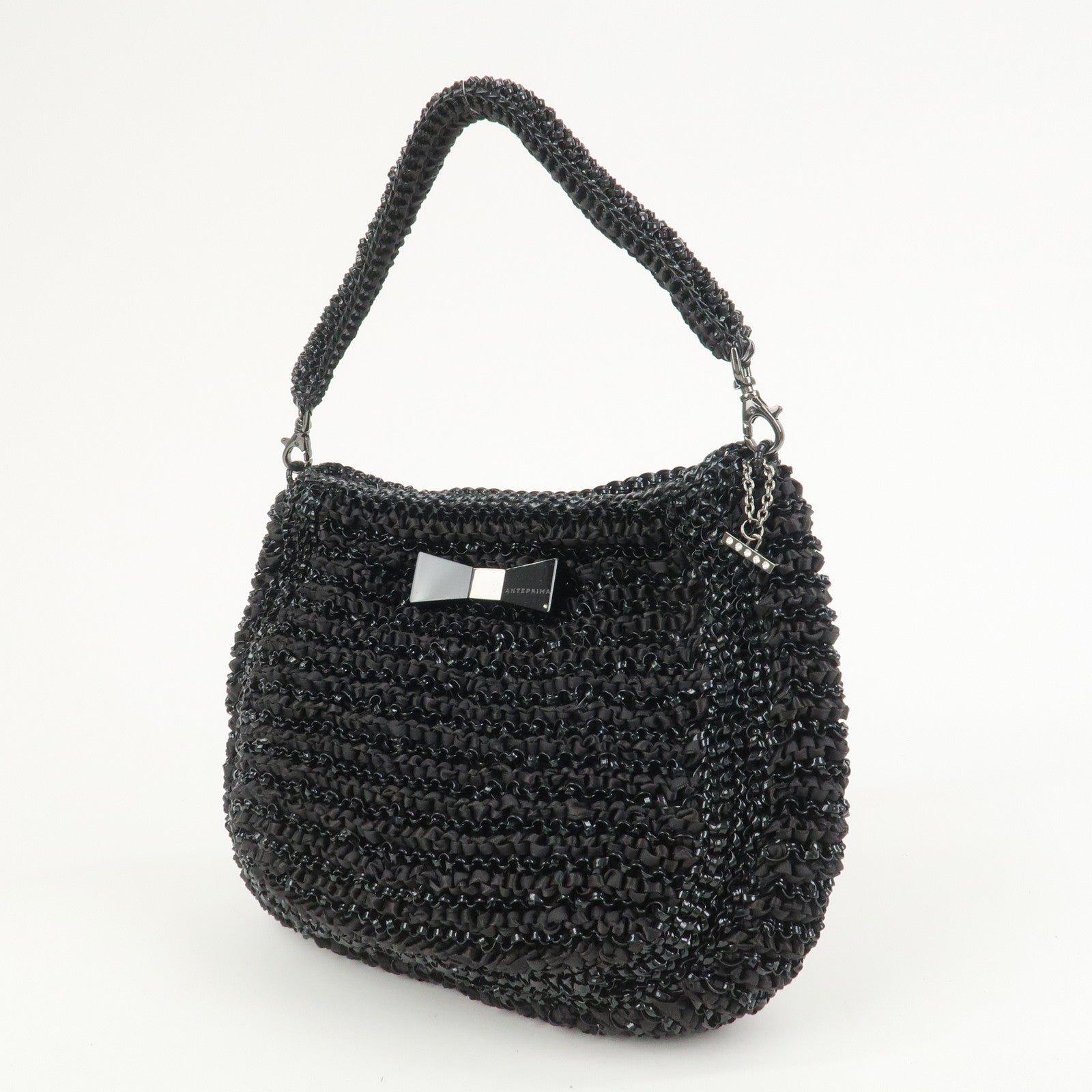 ANTEPRIMA Wire Bag PVC Satin Ribbon Shoulder Bag Hand Bag Black