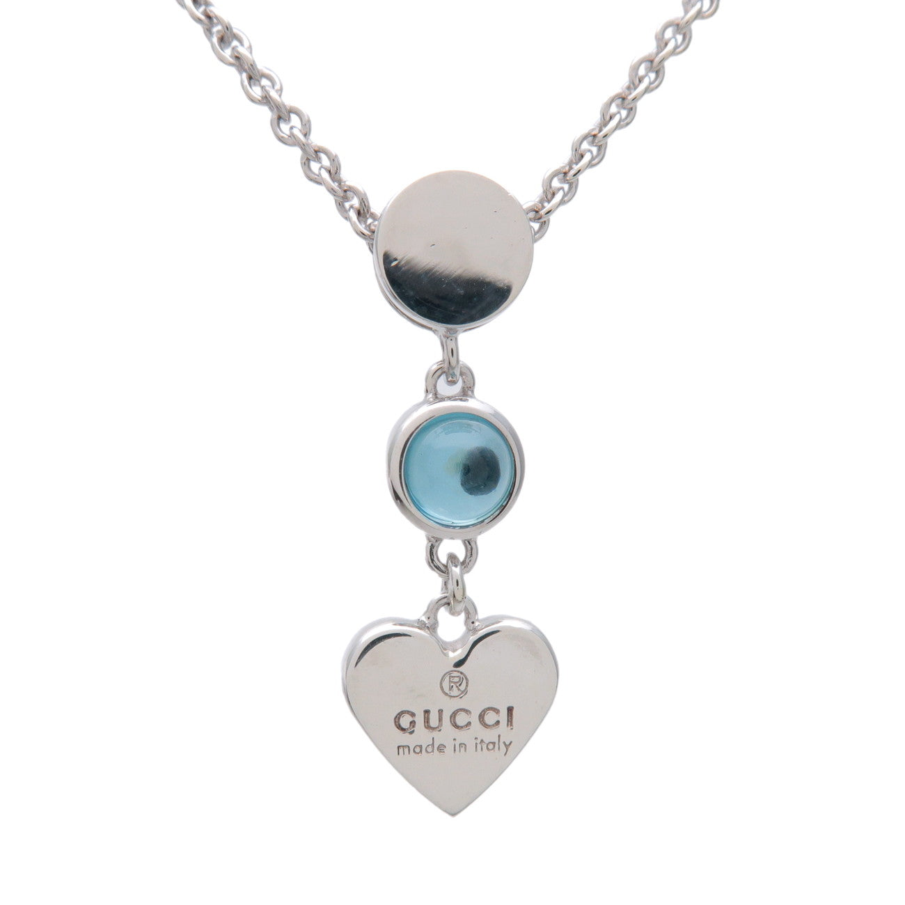 GUCCI Heart Motif Necklace SV925 Color Stone Silver Blue 325871