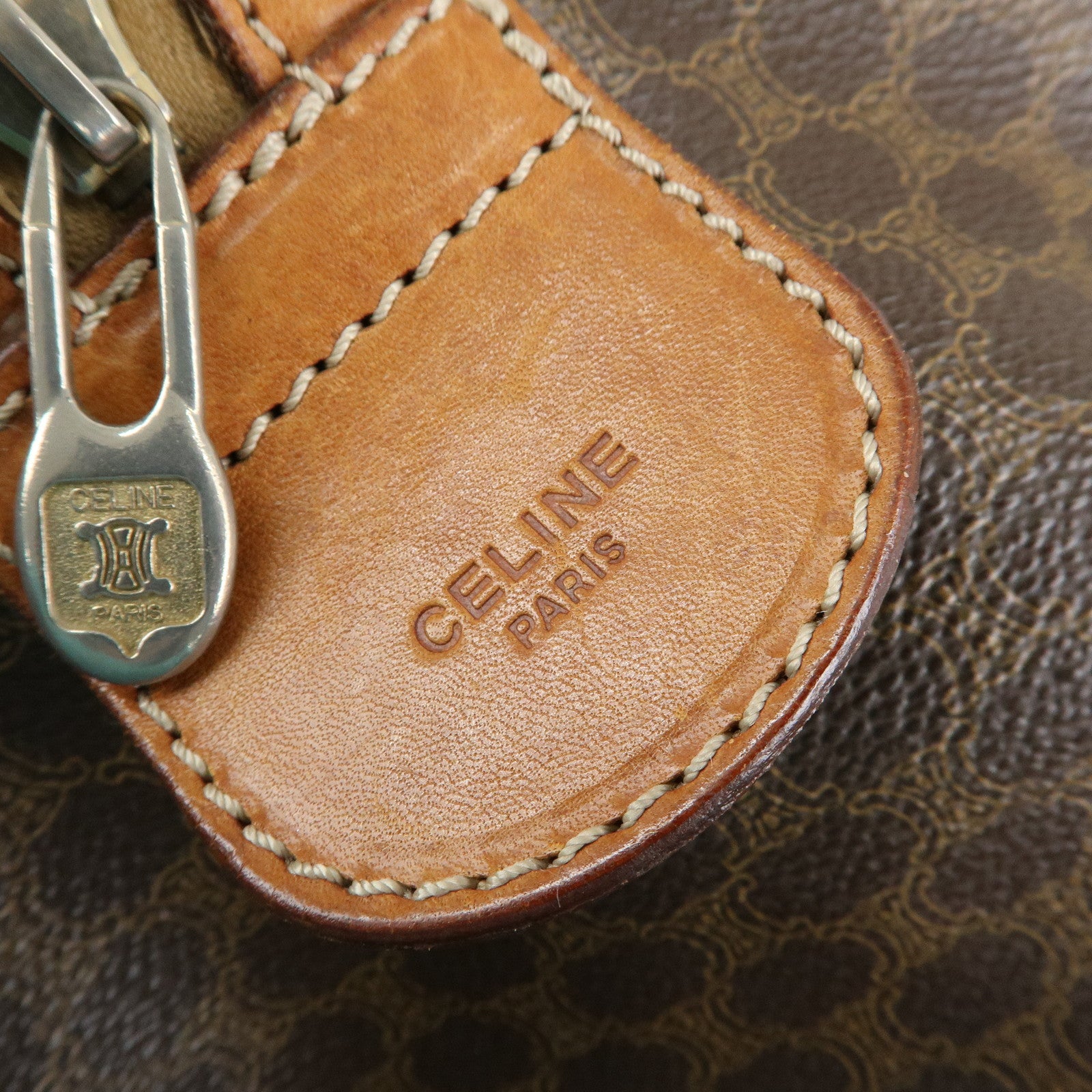 CELINE Macadam PVC Leather Boston Bag Hand Bag Brown