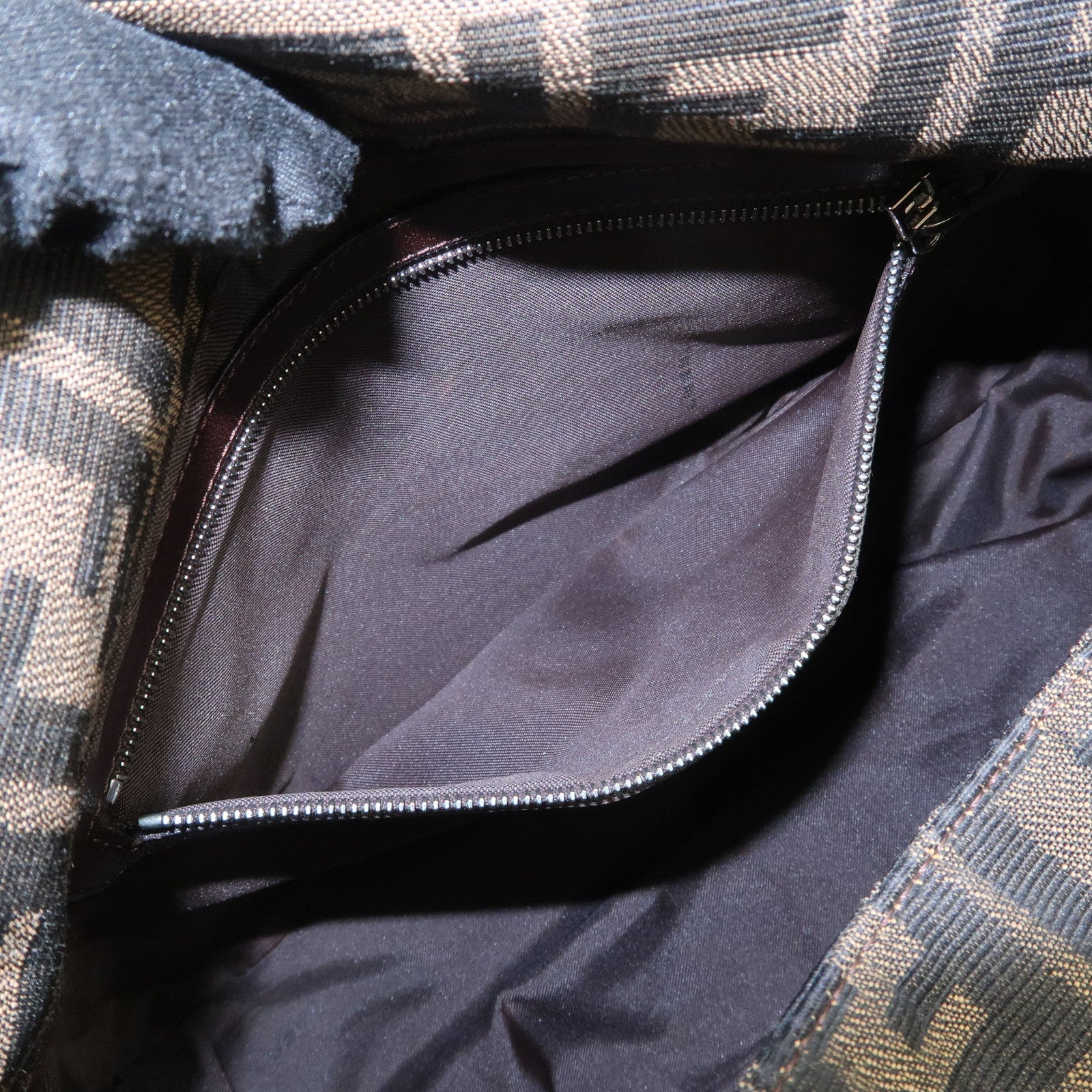 FENDI Mamma Baguette Zucca Canvas Leather Shoulder Bag Brown 26325