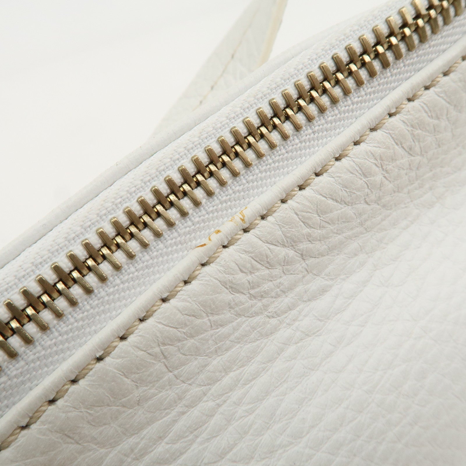 CELINE Macadam Logo Leather Shoulder Bag Hand Bag White