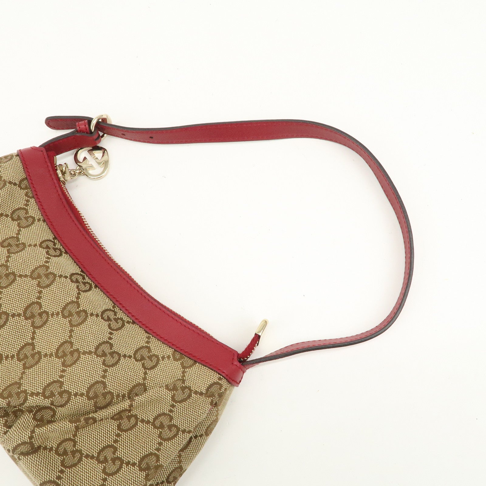 GUCCI Lovely Heart GG Monogram Canvas Leather Hand Bag Brown 245938