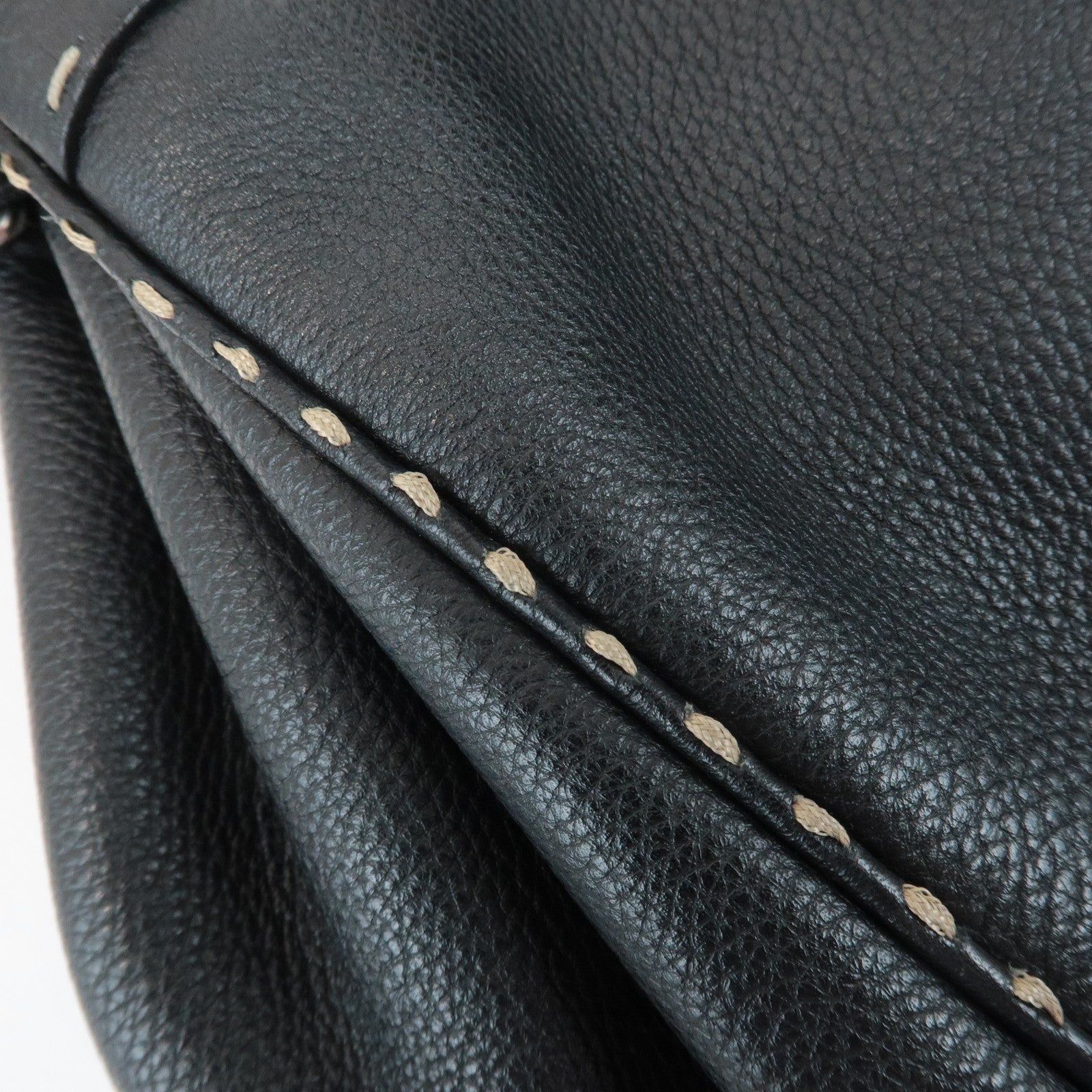 FENDI Selleria Leather Tote Bag Shoulder Bag Black 8BR489 Used