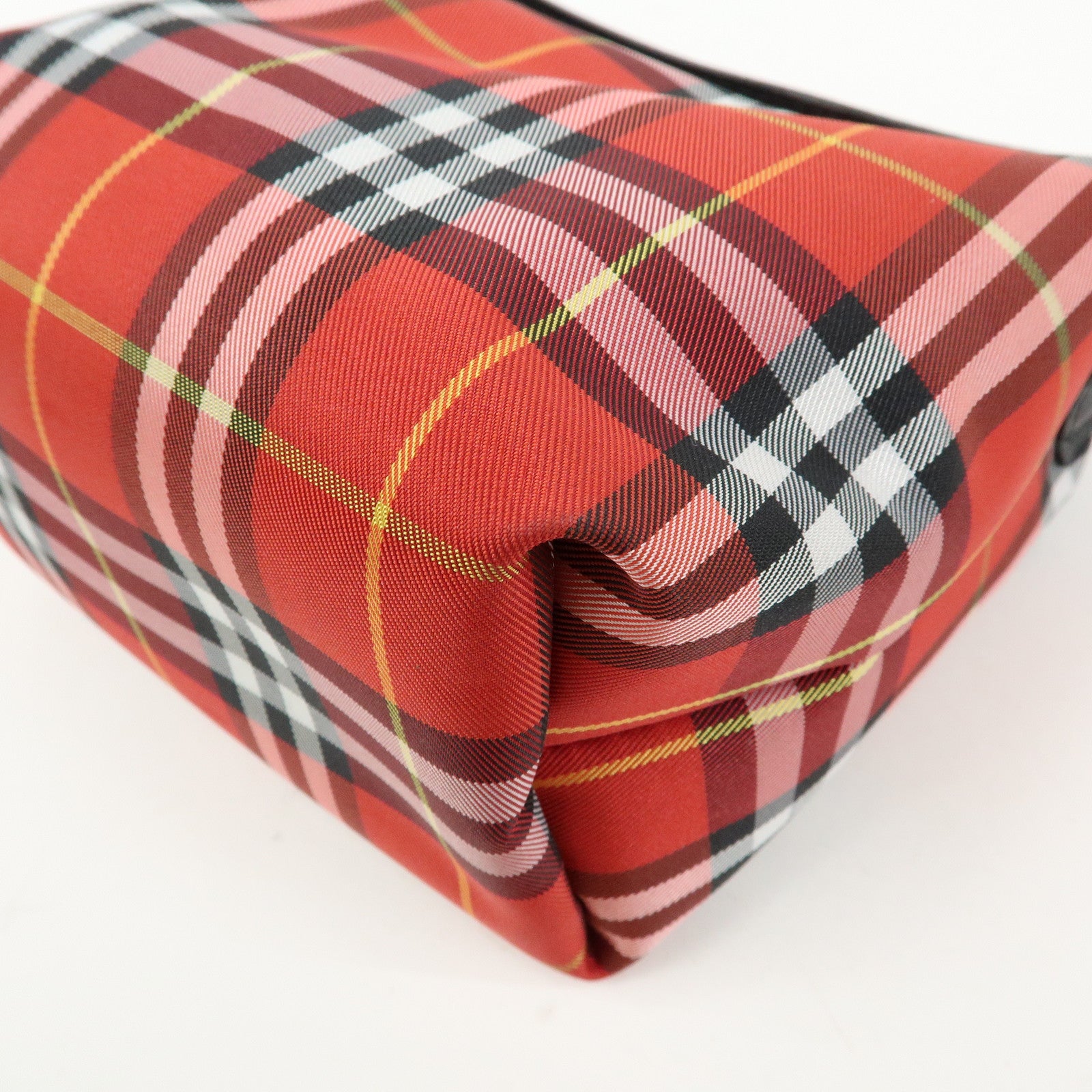 BURBERRY Canvas Plaid Leather Mini Hand Bag Red