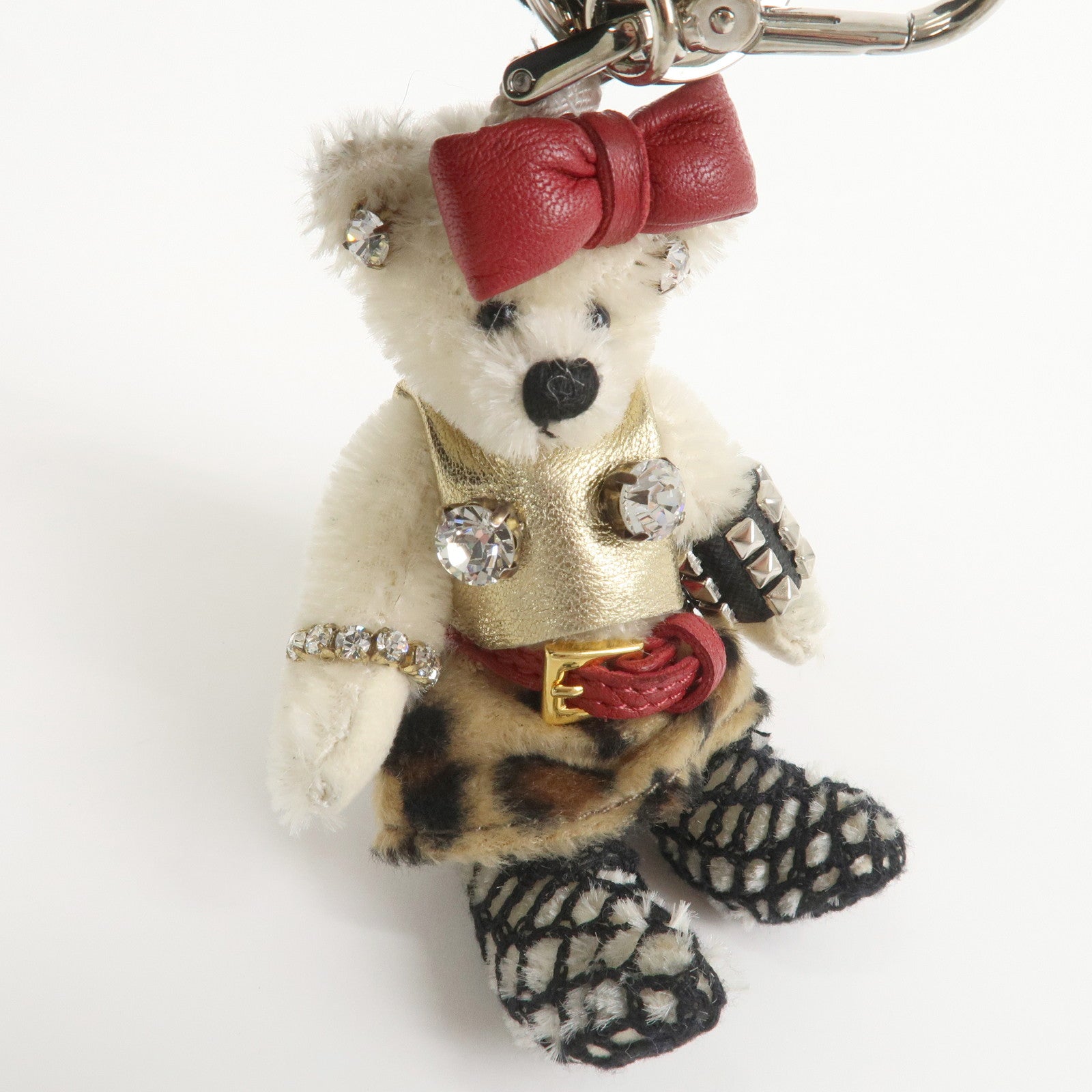 PRADA Teddy Bear Bag Key Charm Key Leopard Bijou Ivory
