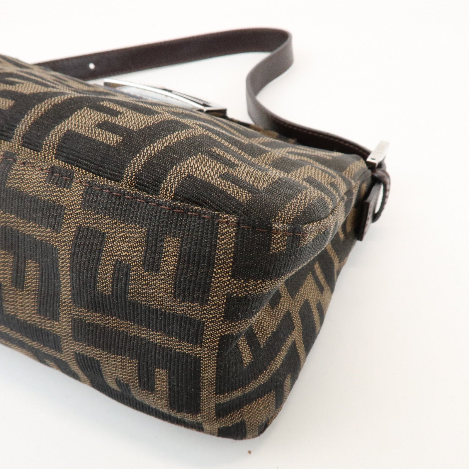 FENDI Zucca Canvas Leather Shoulder Bag Hand Bag Brown Black 26725