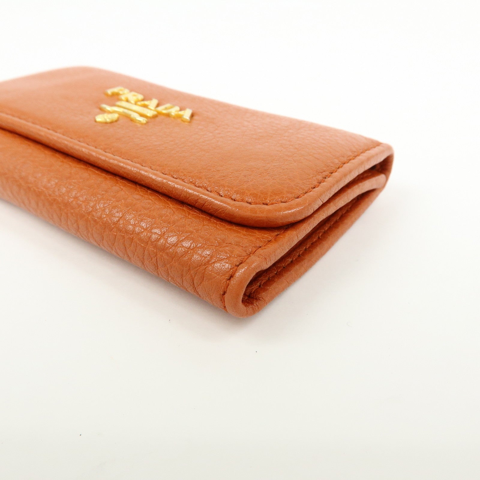 PRADA Leather Key Case Key Chain Key Holder Orange