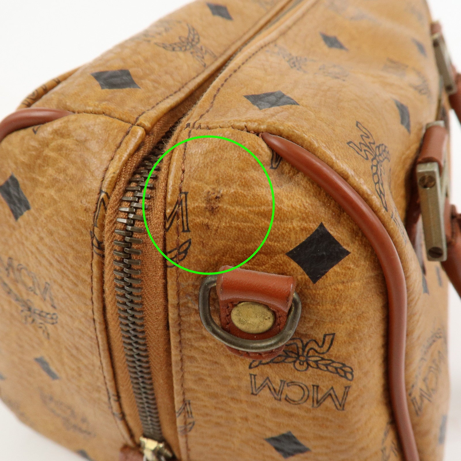 MCM Visetos Leather Boston Bag Hand Bag Brown