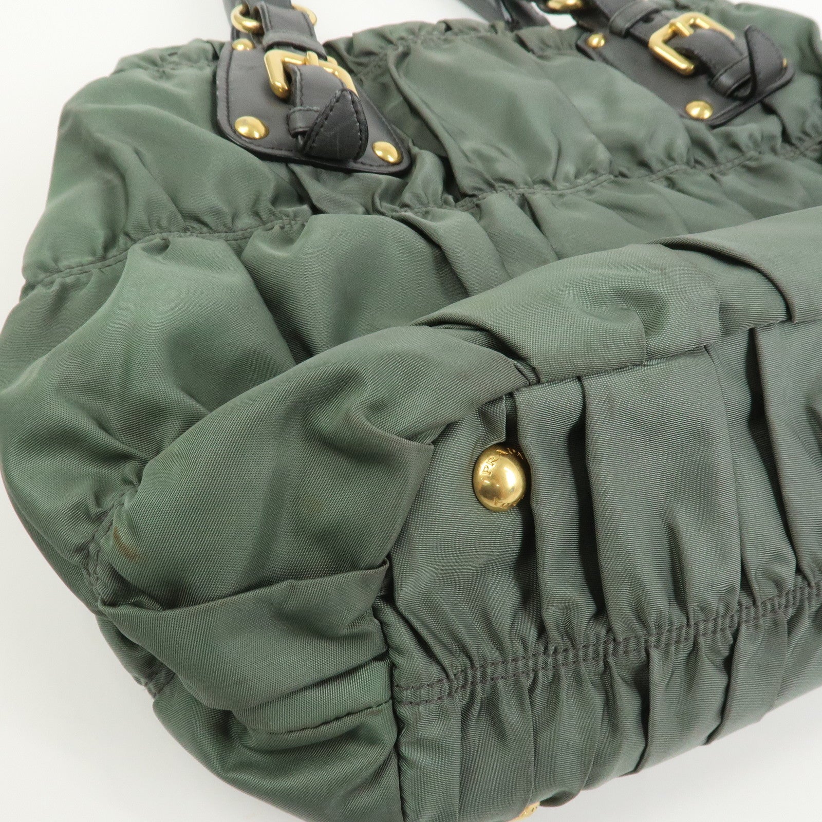 PRADA Triangle Logo Nylon Leather 2Way Bag Hand Bag Green 1BA336