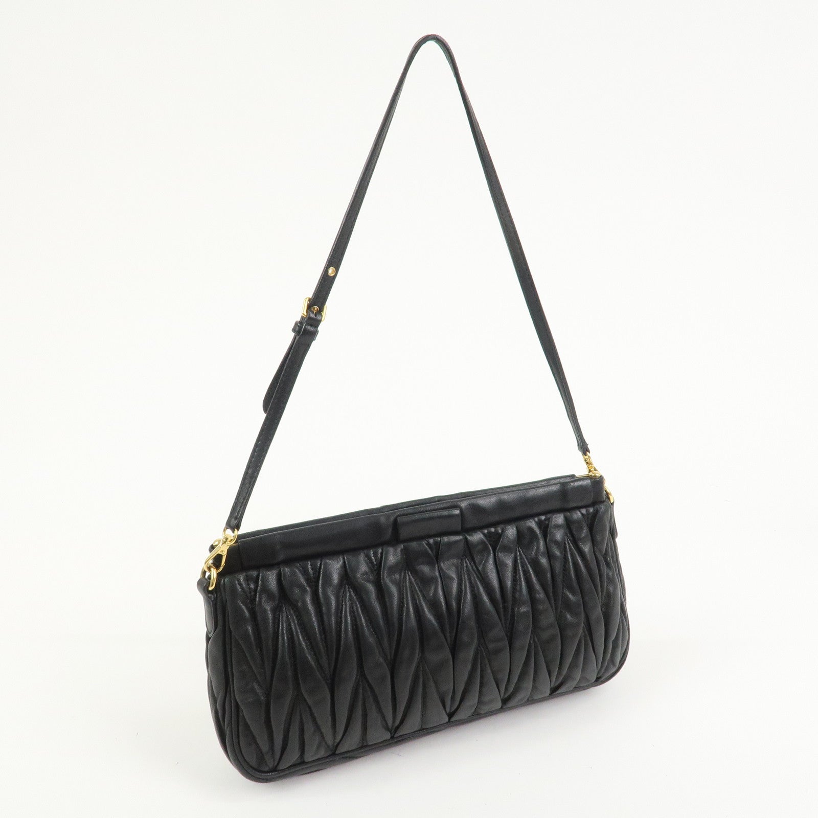 MIU MIU Matelasse Leather Shoulder Bag Hand Bag Black