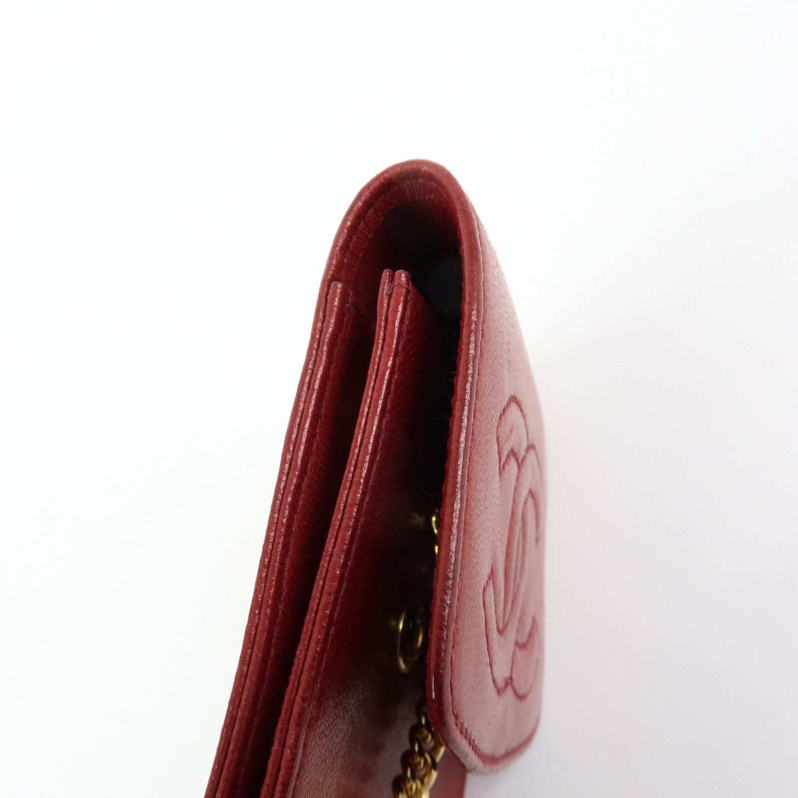 CHANEL COCO Mark Lamb Skin Cigarette Case Key Case Red