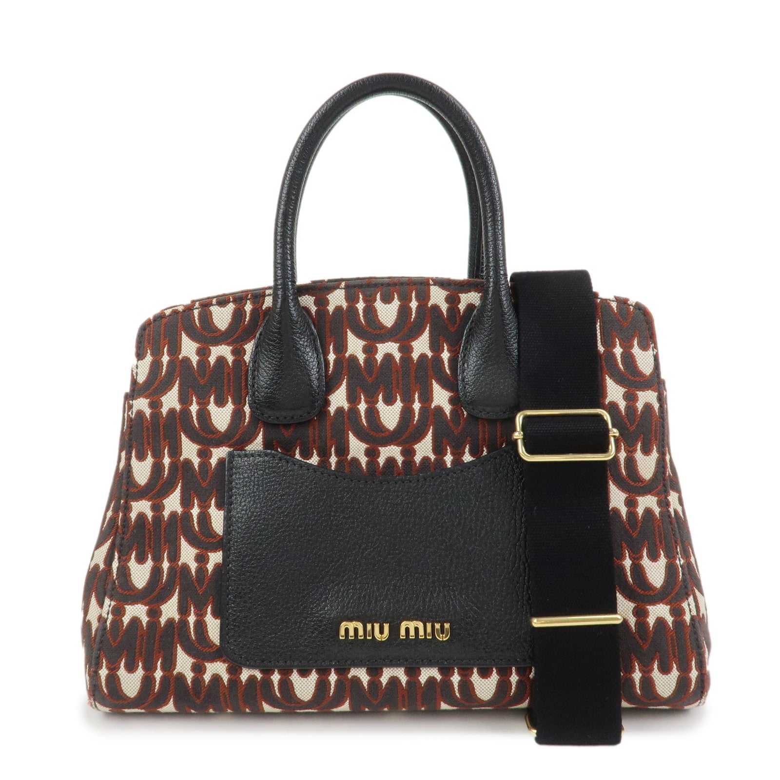 MIU MIU Jacquard Leather 2Way Bag Hand Bag Shoulder Bag 5BA130