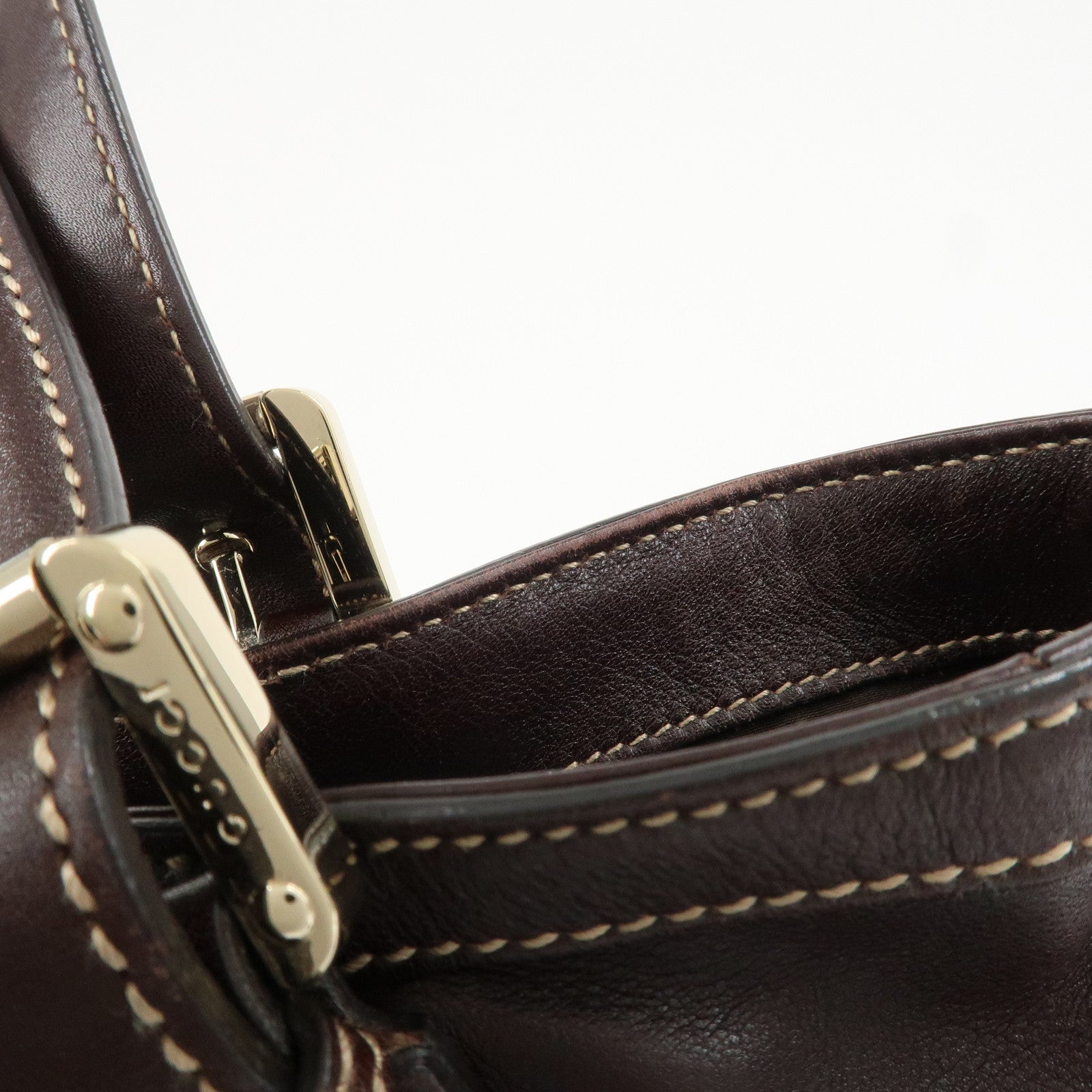 GUCCI Interlocking G Sherry Leather Shoulder Bag Dark Brown 162094