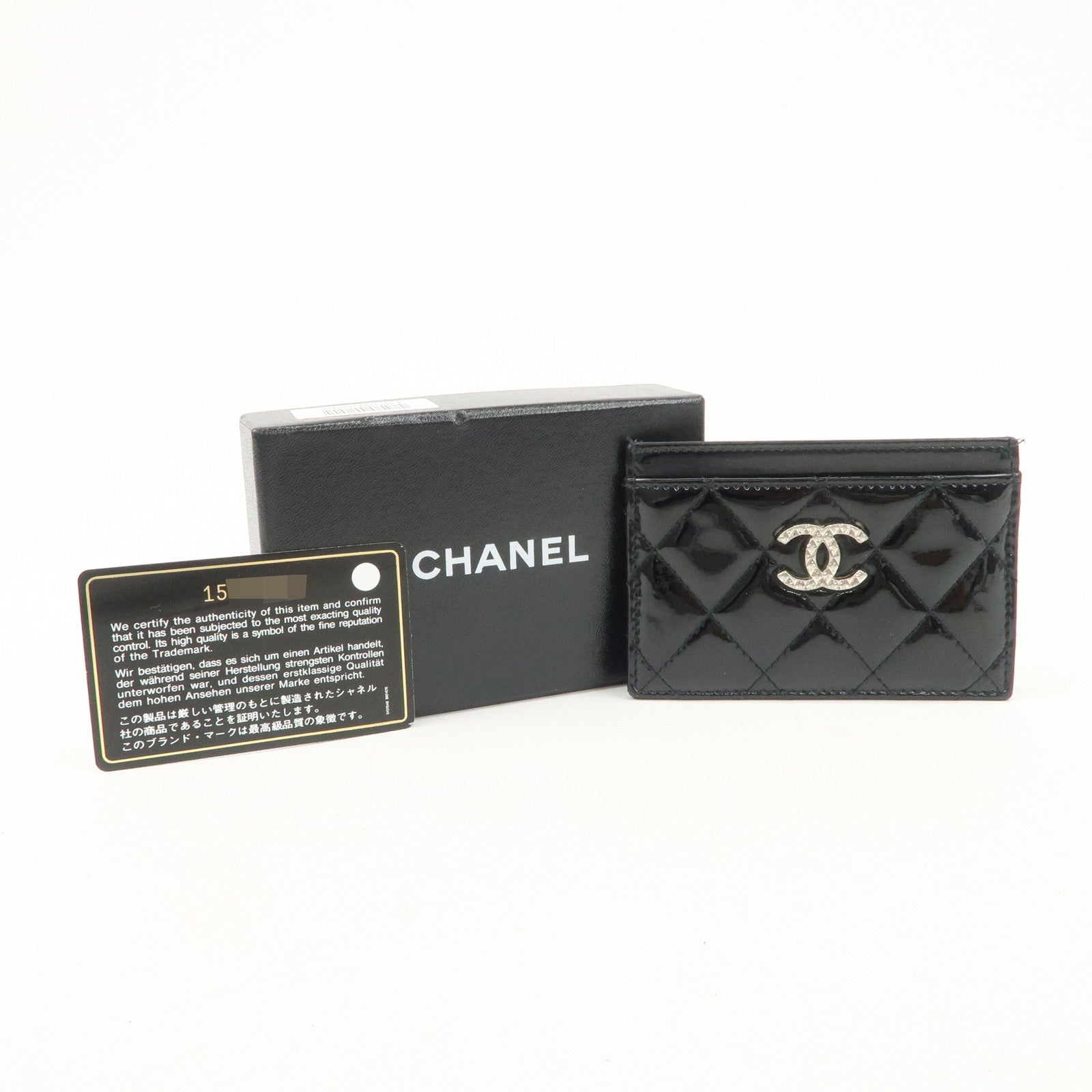 CHANEL COCO Mark Matelasse Patent Leather Card Case Black A48703