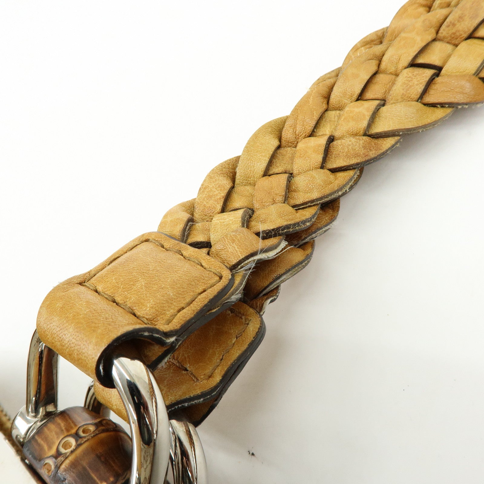 GUCCI Bamboo GG Canvas Leather Tote Bag Beige Yellow 232947