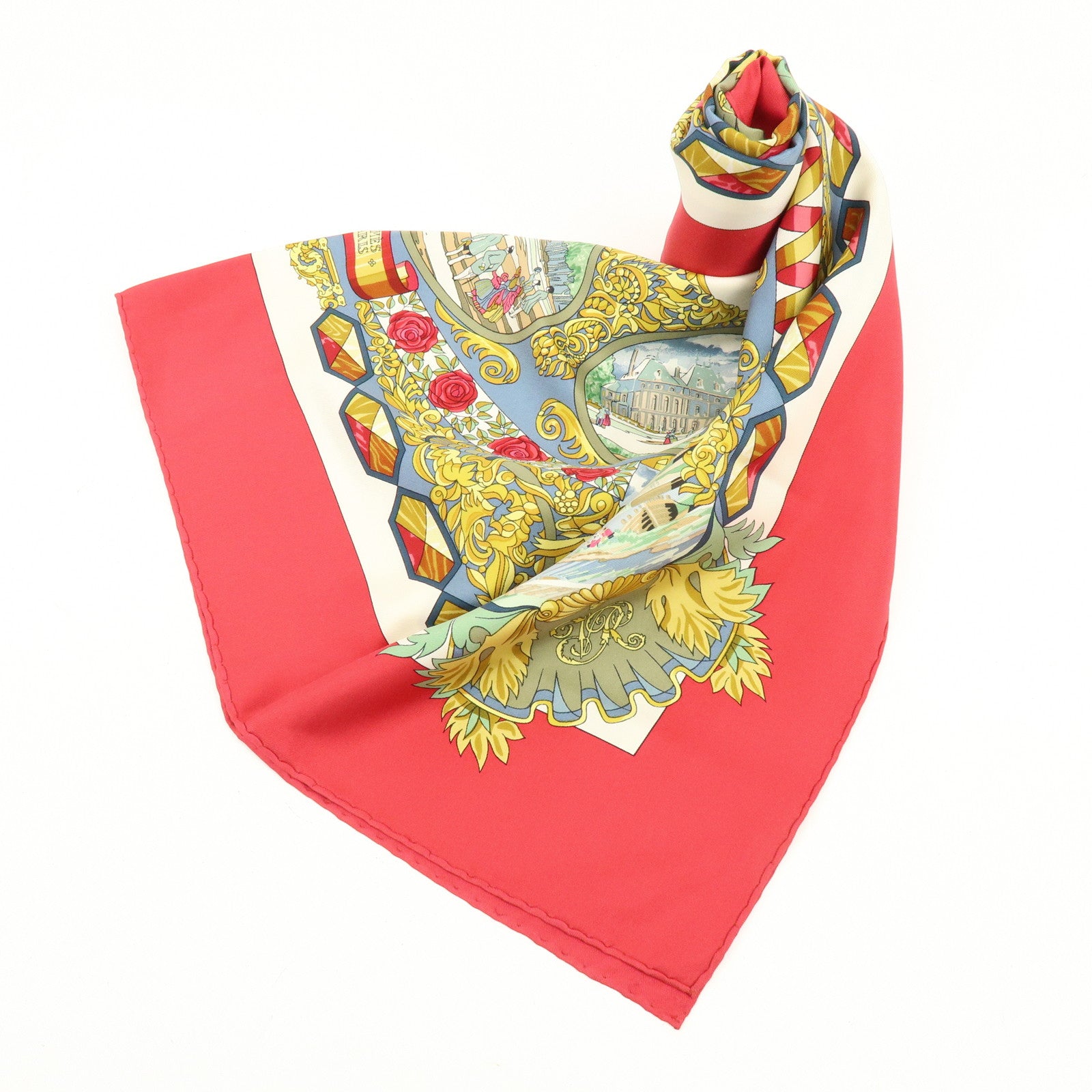 HERMES Carre 90 Silk 100% Scarf L'ENTENTE CORDIALE Red Ivory