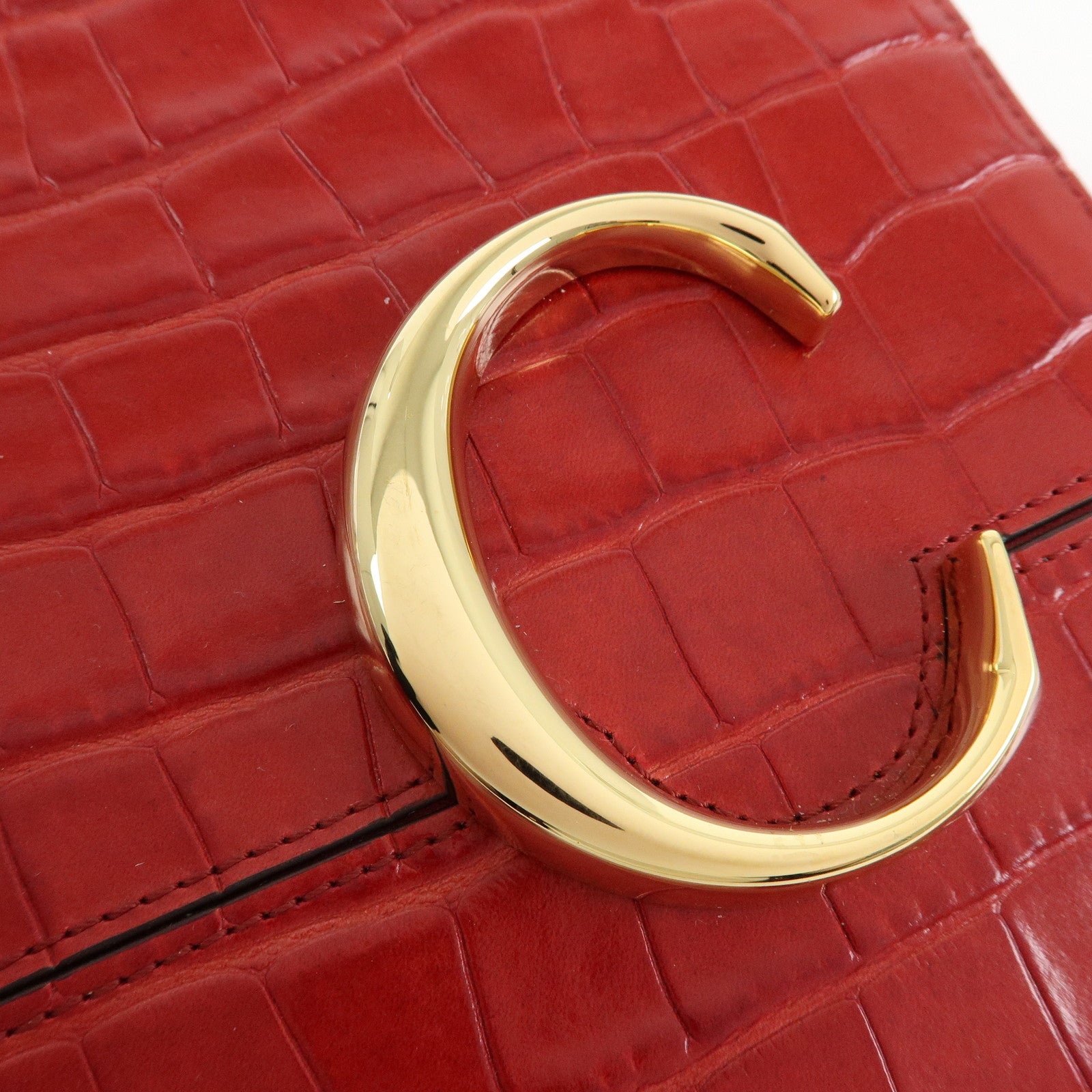 Chloe See By Chloe Embossed Leather Clutch Bag Flat Pouch Red