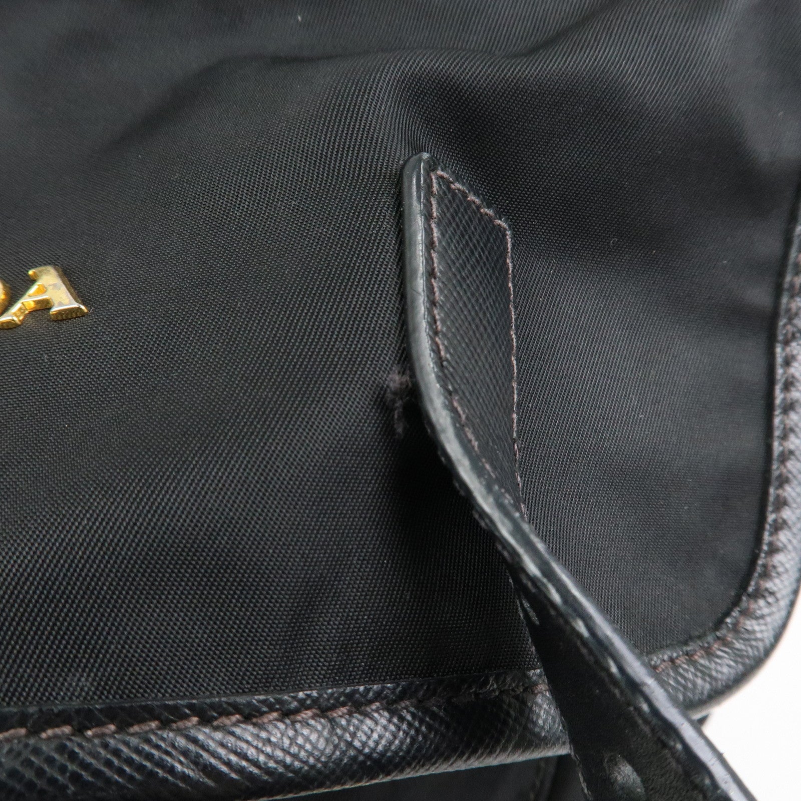 PRADA Logo Nylon Saffiano Leather Shoulder Bag Crossbody Bag Black