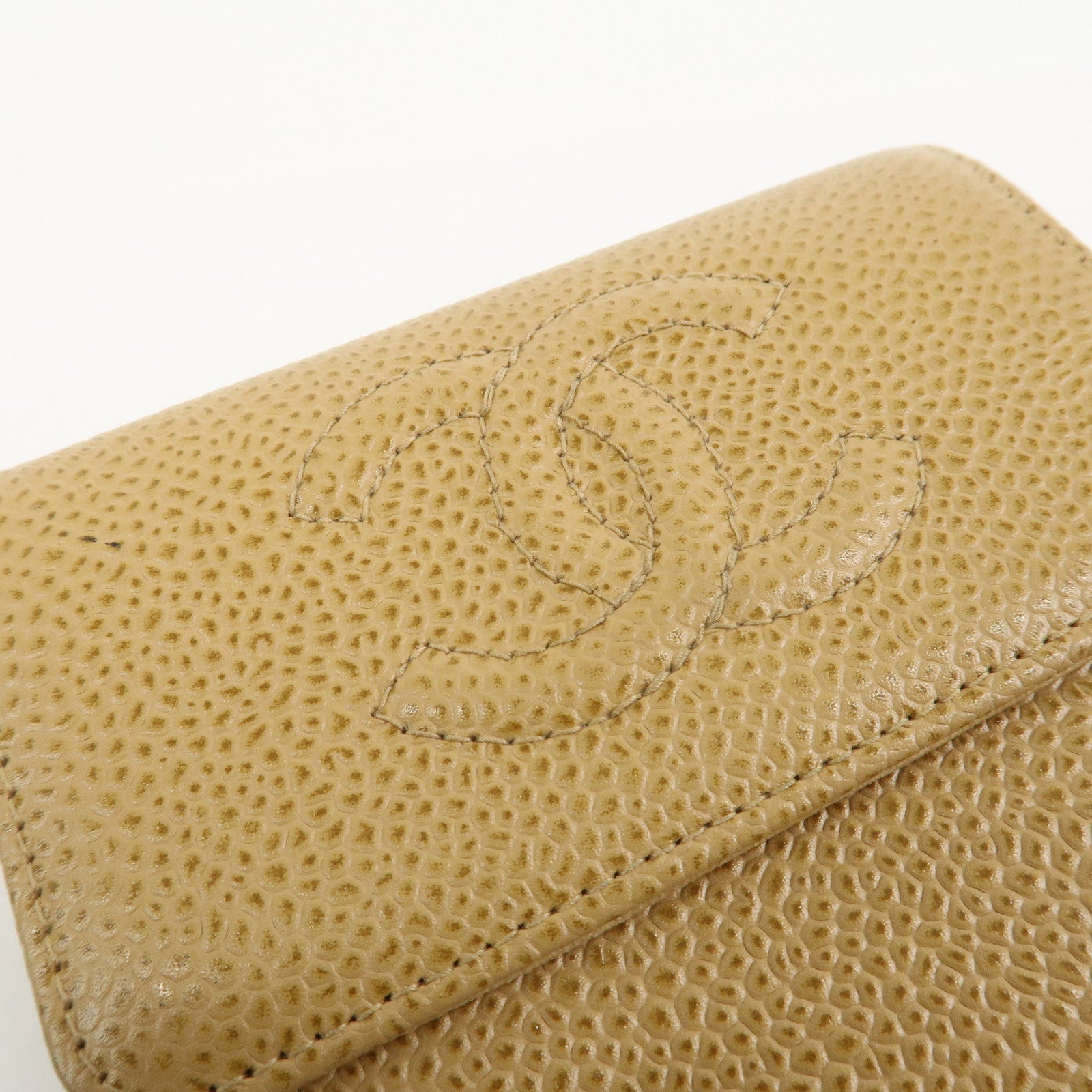 CHANEL COCO Mark Caviarskin Compact Bi-fold Wallet Beige