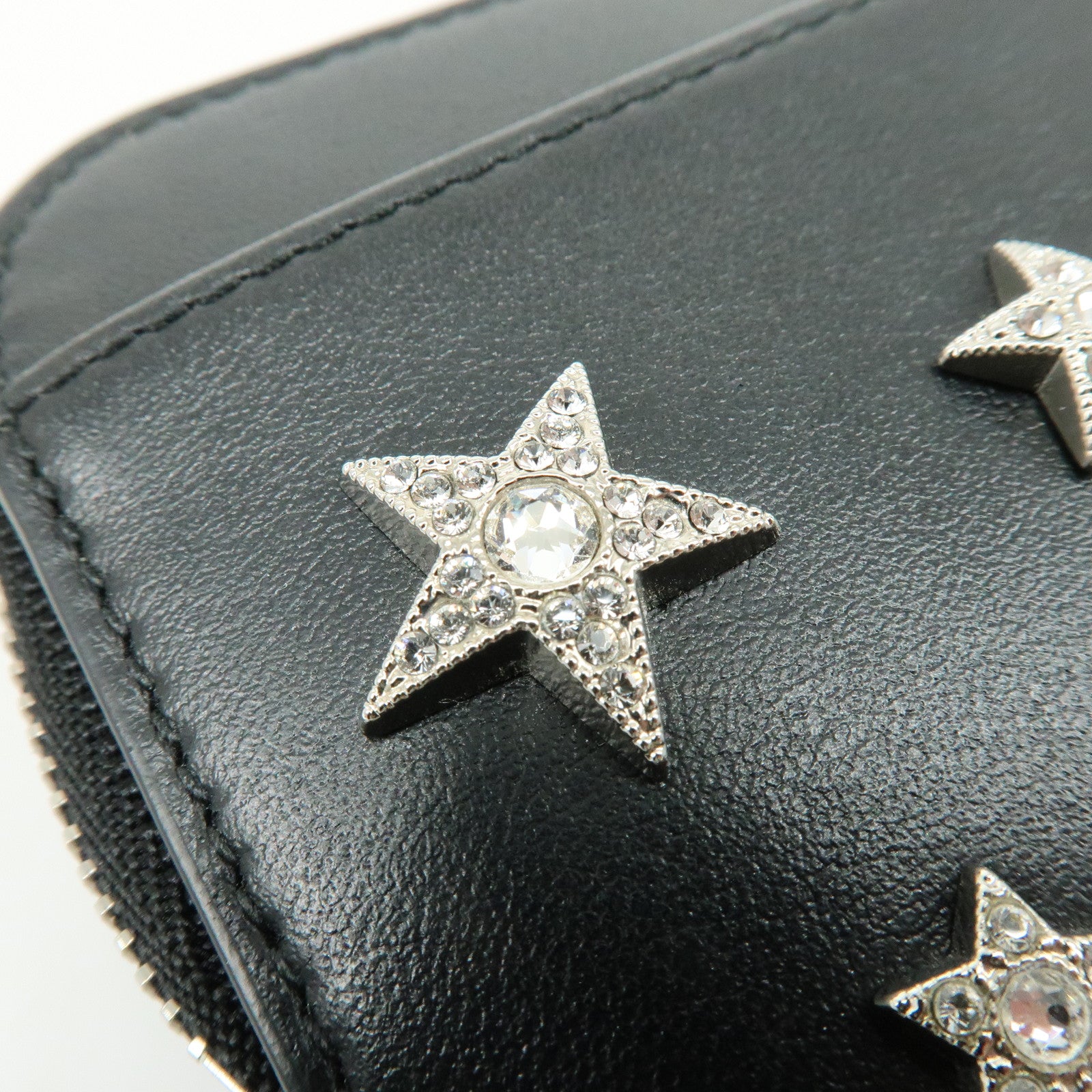 JIMMY CHOO Leather Compact  Zippy Wallet Star Studs Black