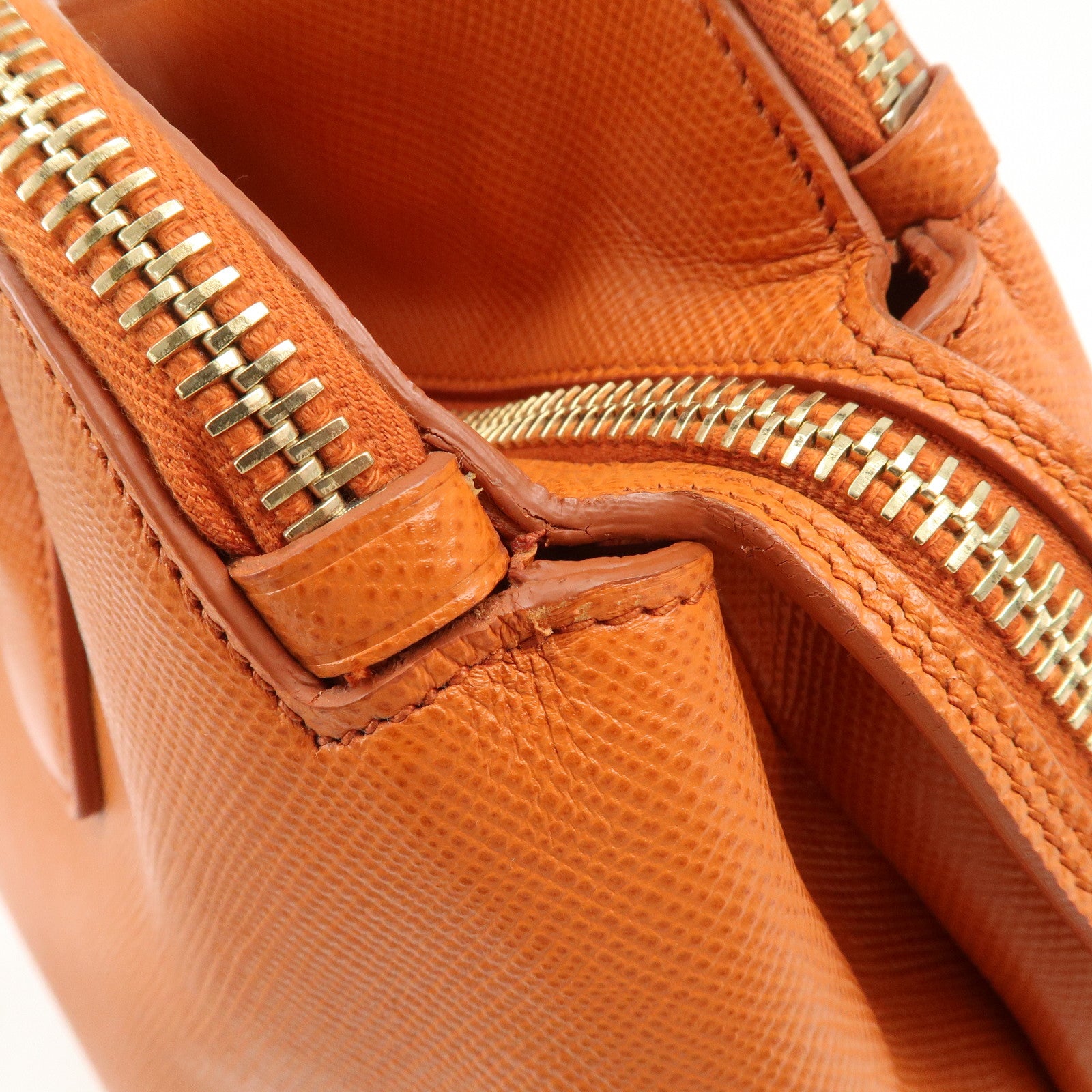 PRADA Logo Saffiano Leather Hand Bag Orange BN2560