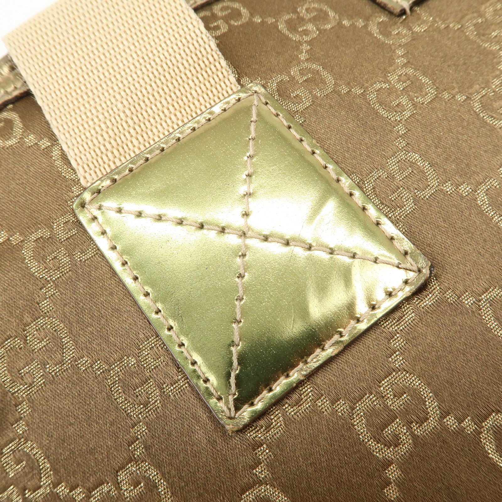 GUCCI Logo GG Canvas Leather Tote Bag Hand Bag Brown Gold 267474