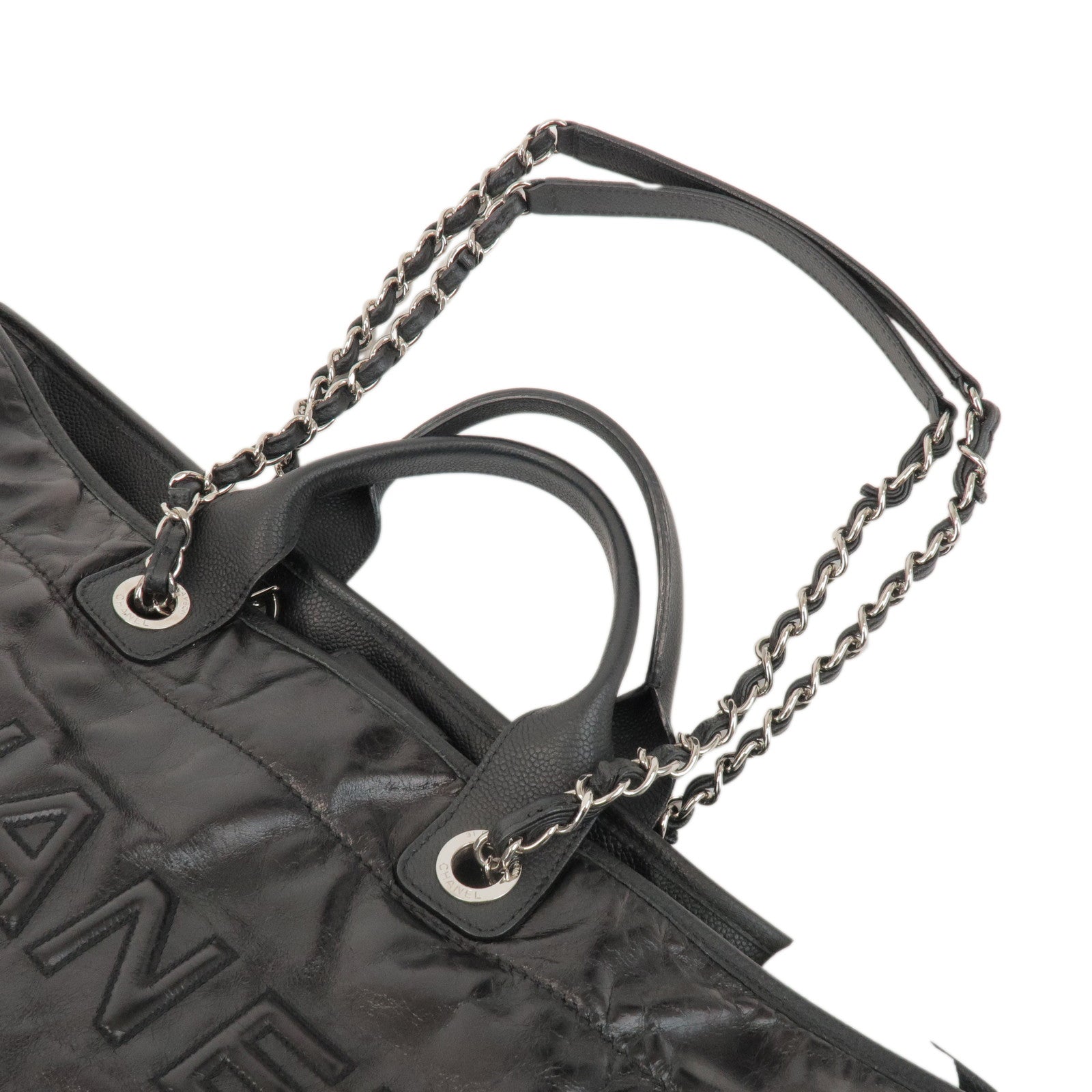 CHANEL Deauville Large Leather Tote Bag Shoulder Bag Black