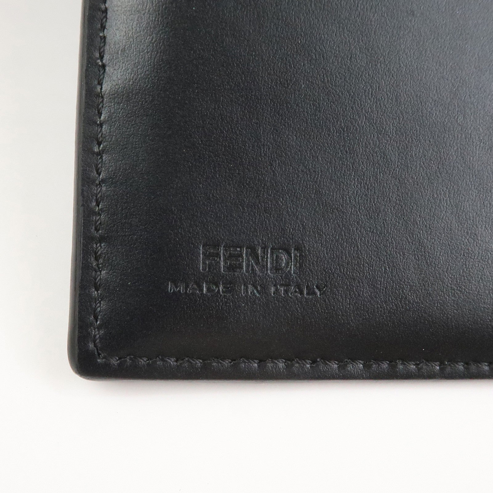 FENDI Shadow Leather Flap Long Wallet Black 7M0355