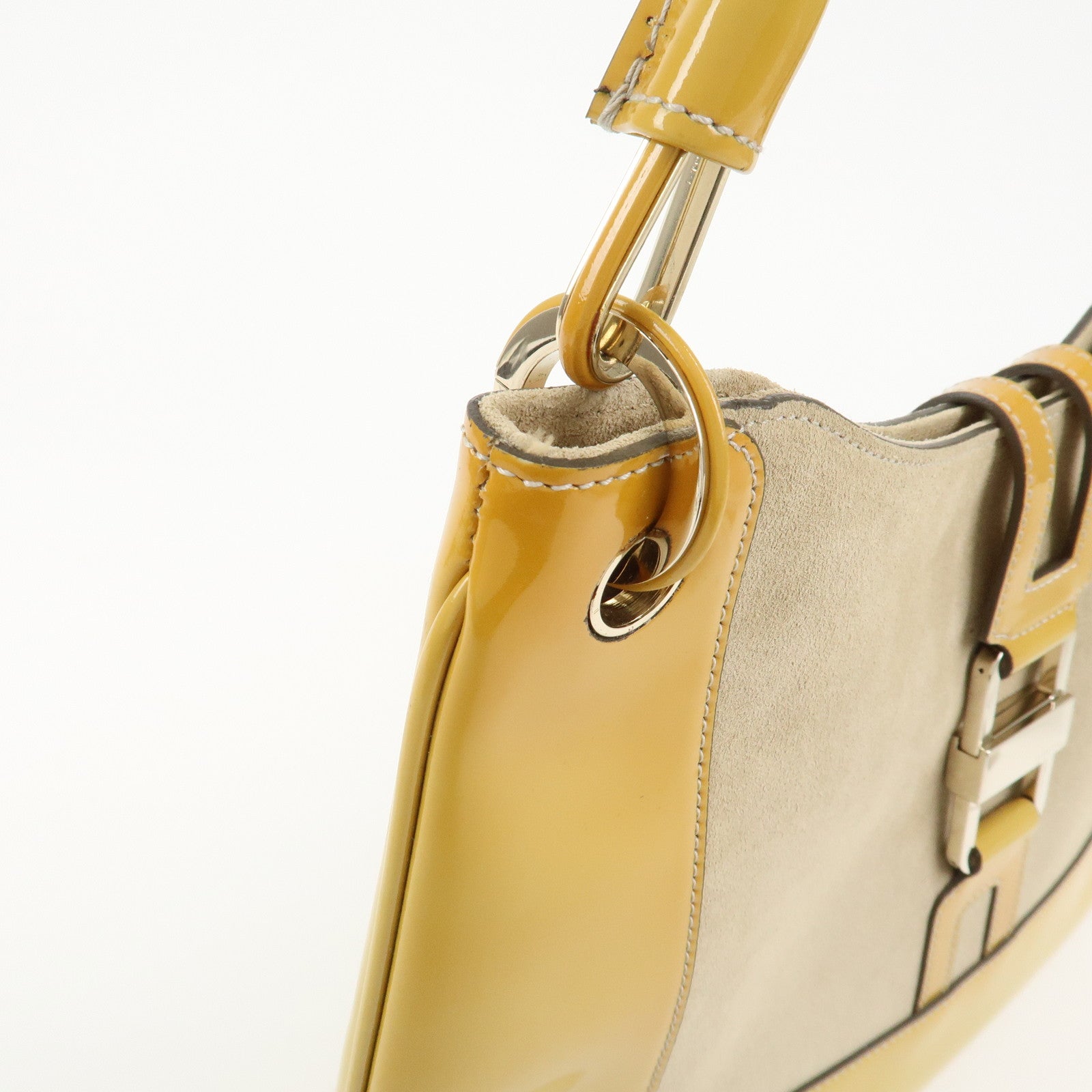 GUCCI Patent Leather Suede Shoulder Bag Yellow Beige 001.4149
