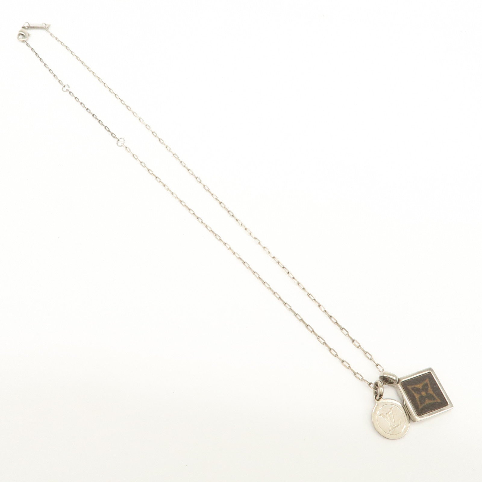 Louis Vuitton Monogram Canvas Metal Necklace Brown Silver M00041