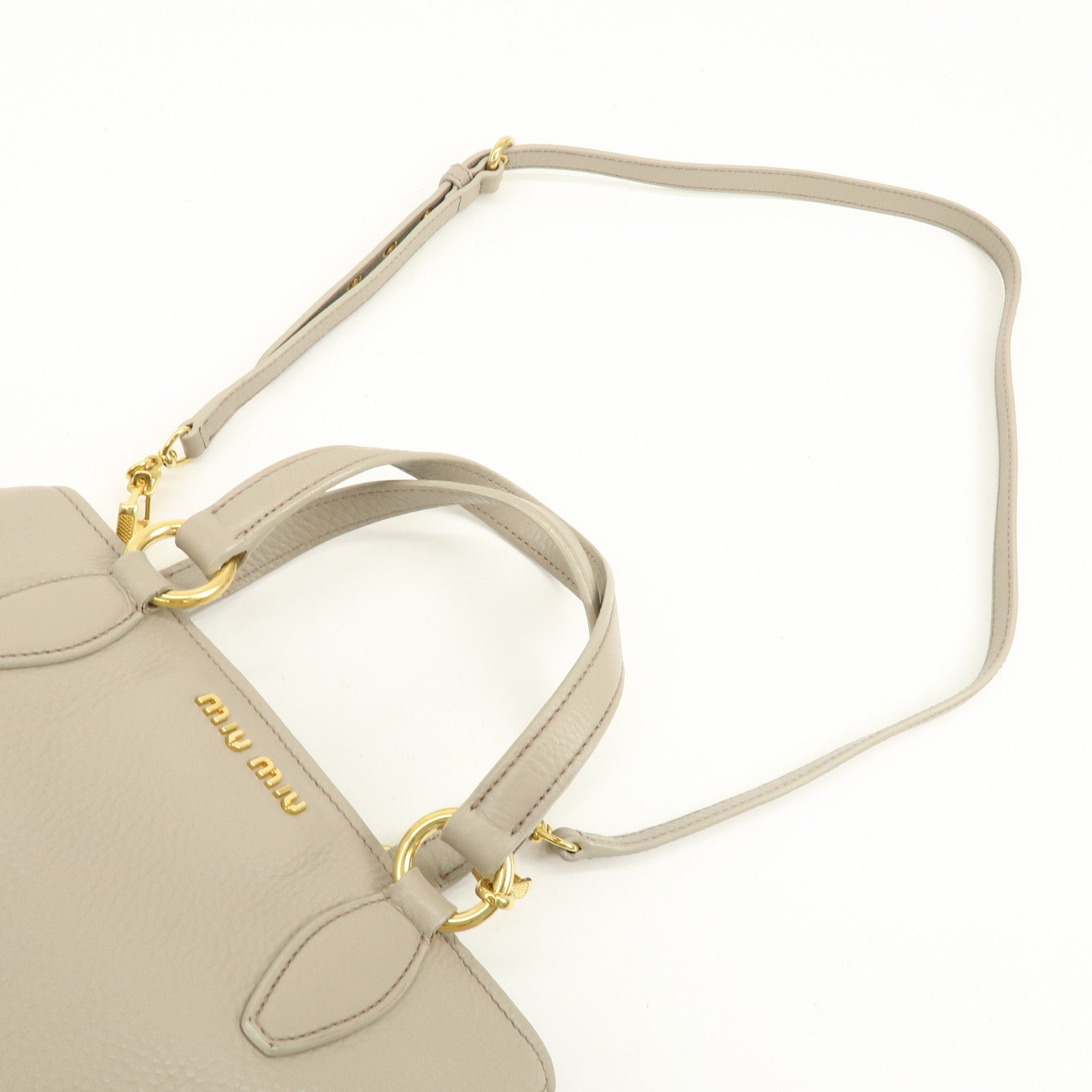 MIU MIU Leather 2Way Bag Hand Bag Shoulder Bag Beige RN0757