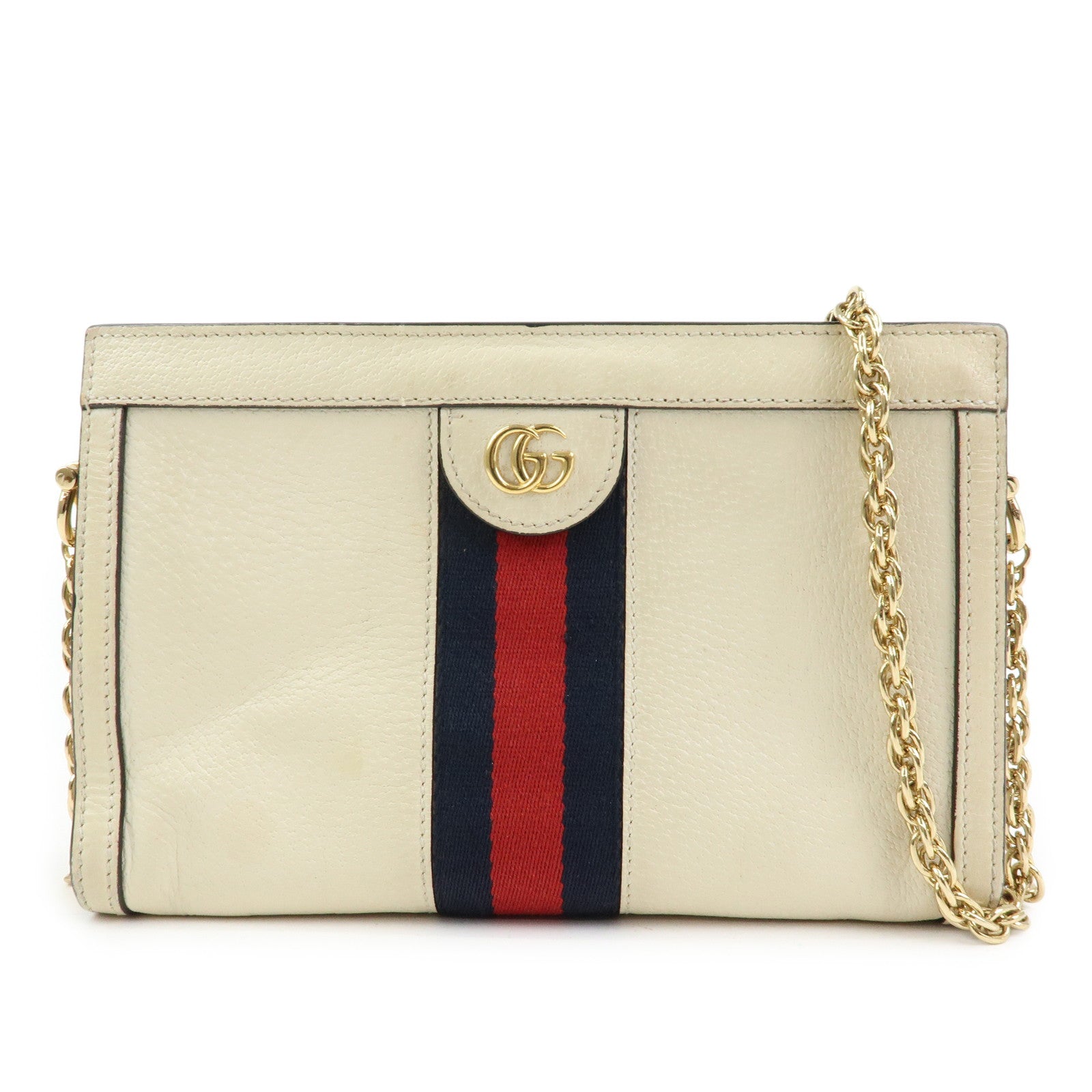 GUCCI Ophidia Sherry Leather Shoulder Bag Cutch Bag Ivory 503877