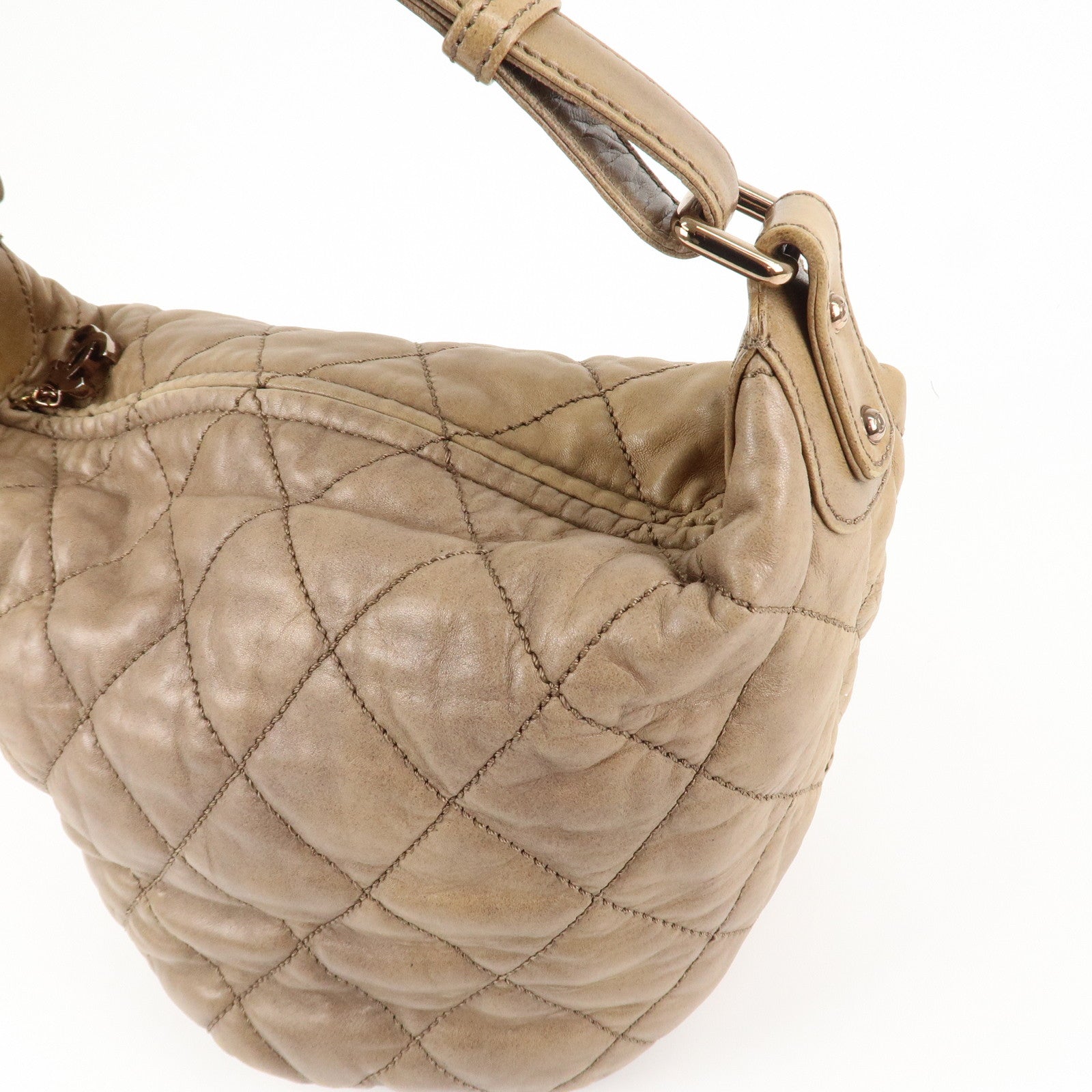 CHANEL Wild Stitch Leather Shoulder Bag Hand Bag Brown Used