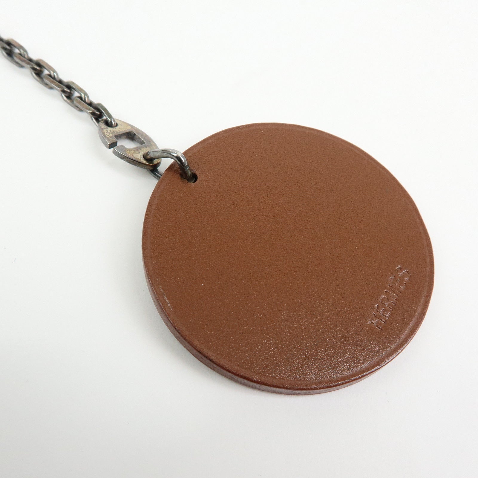 HERMES Leather Bag Charm Key Holder Monkey Brown Yellow