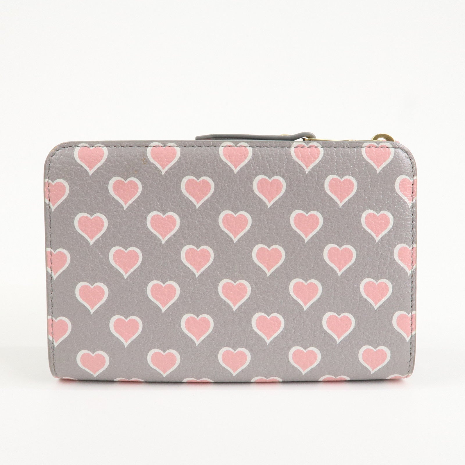 MIU MIU Leather Heart BI-fold Wallet Pink Gray Gold Hardware 5ML014 Used