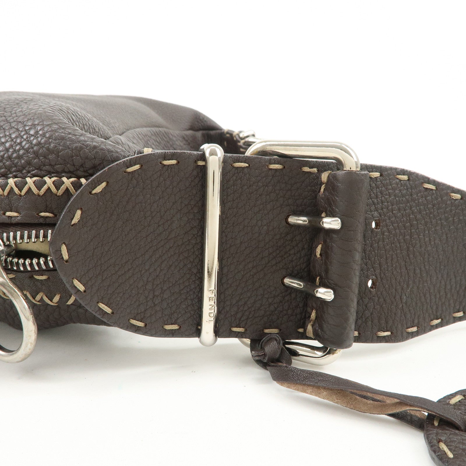 FENDI Selleria Leather Shoulder Bag Hand Bag Brown