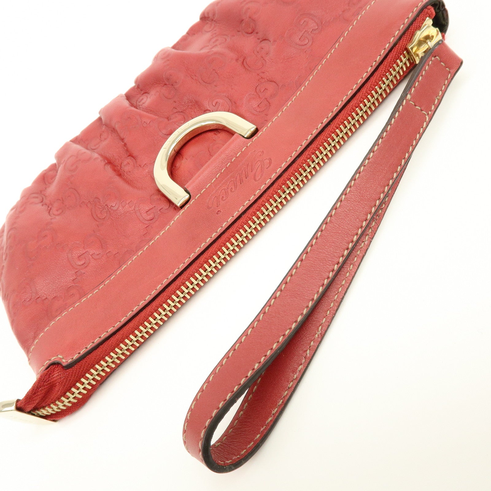 GUCCI Guccissima Leather Cosmetic Case Pouch Wrist Bag Red 203650