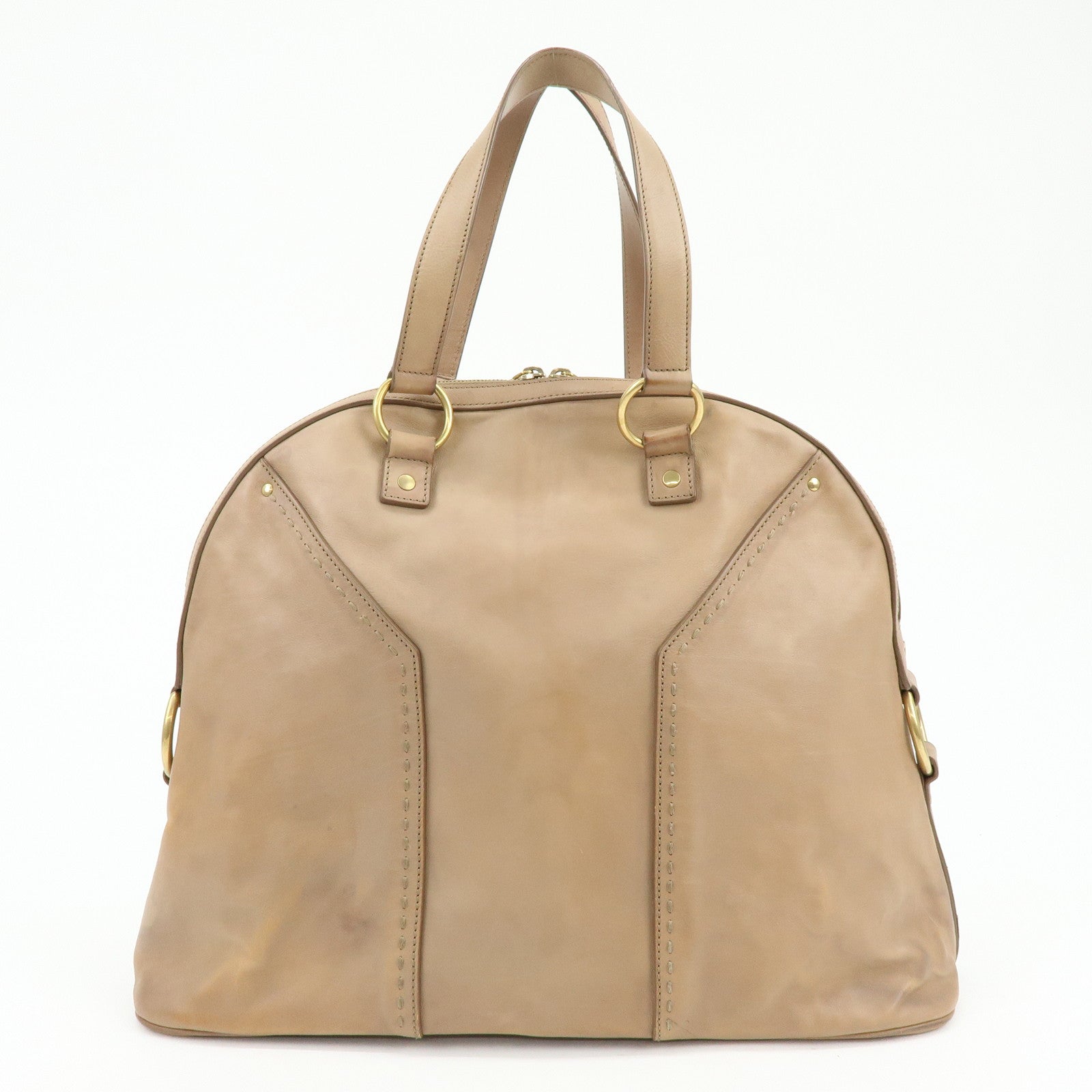 SAINT LAURENT PARIS Muse Leather Hand Bag Tote Bag Beige