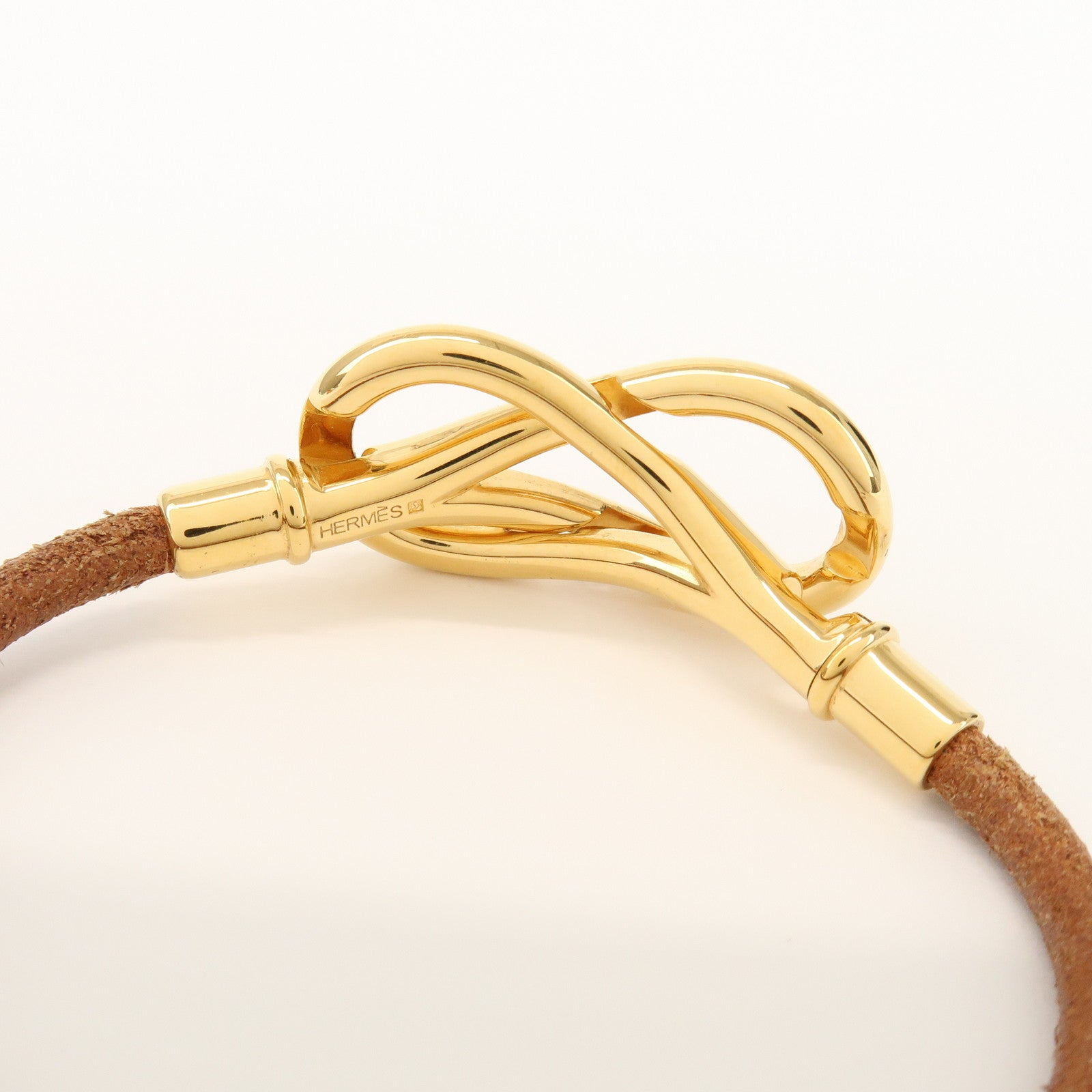 HERMES Attelage Bracelet Logo Metal Brown