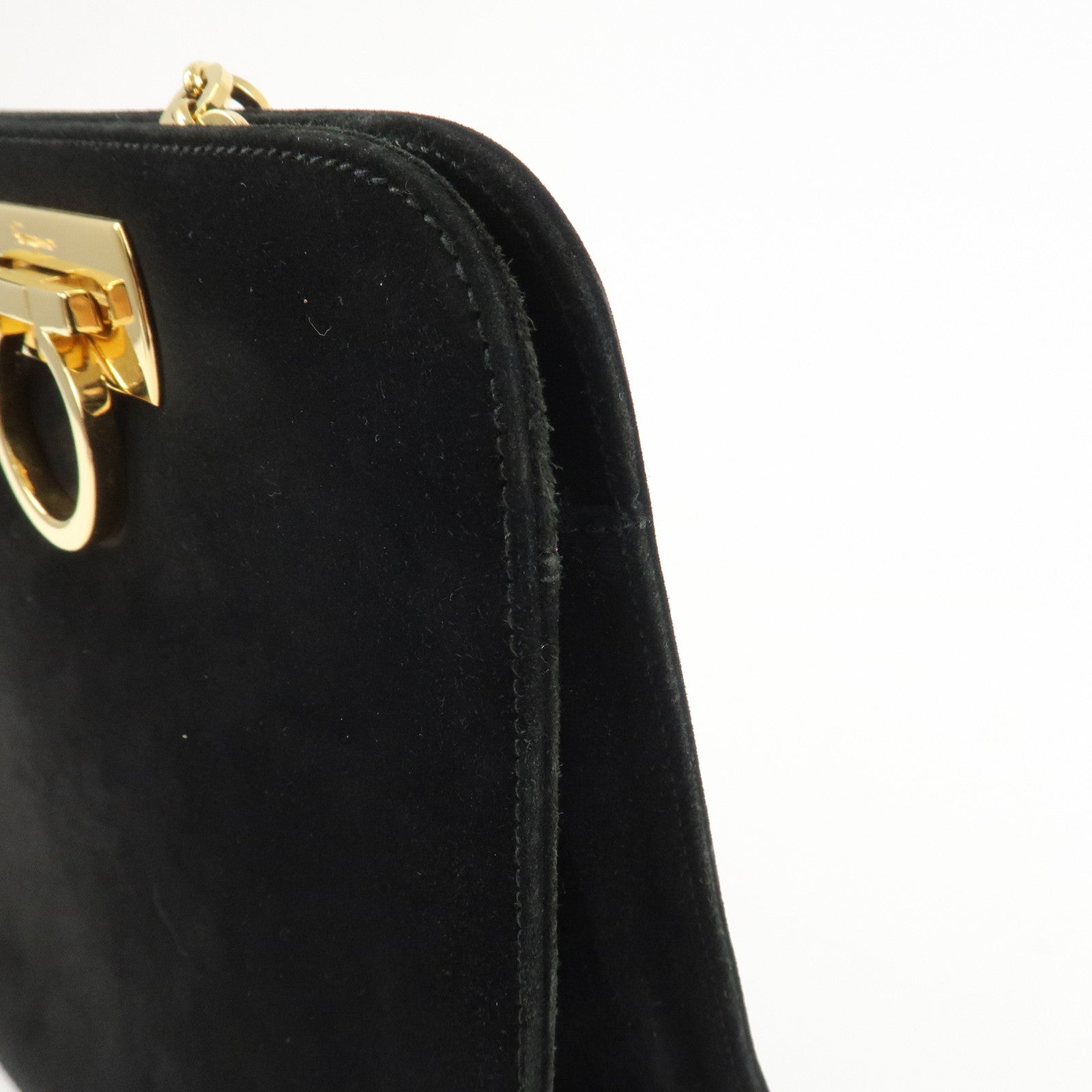 Ferragamo Gancini Suede Chain Shoulder Bag Crossbody Bag Black