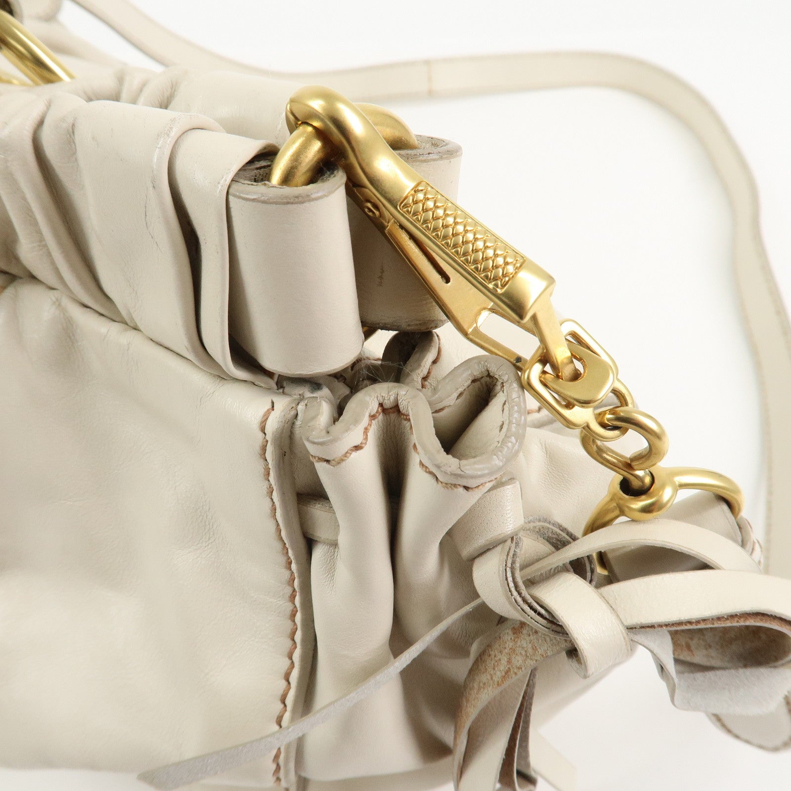 MIU MIU Logo Leather 2Way Bag Shoulder Bag Hand Bag Ivory RT0383