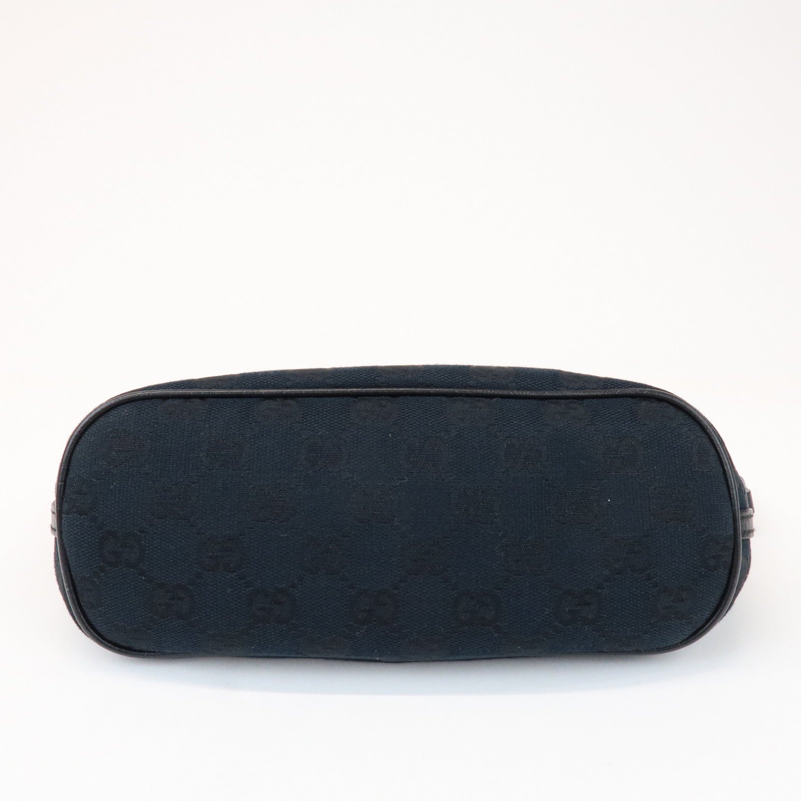 GUCCI Boat Bag GG Canvas Leather Pouch Hand Bag Black 07198