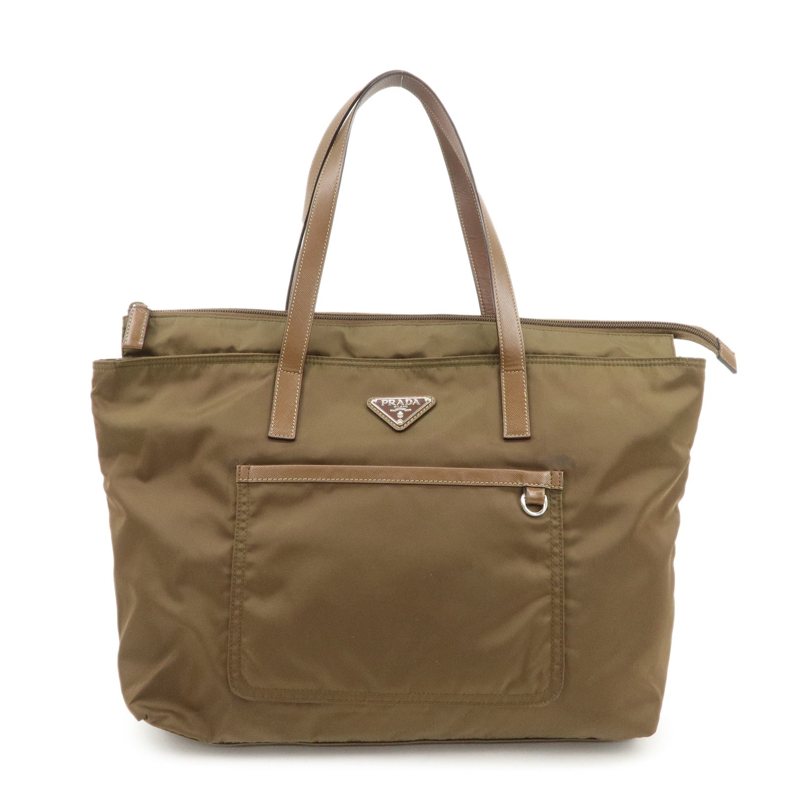 PRADA Triangle Logo Nylon Saffiano Leather Tote Bag Shoulder Bag
