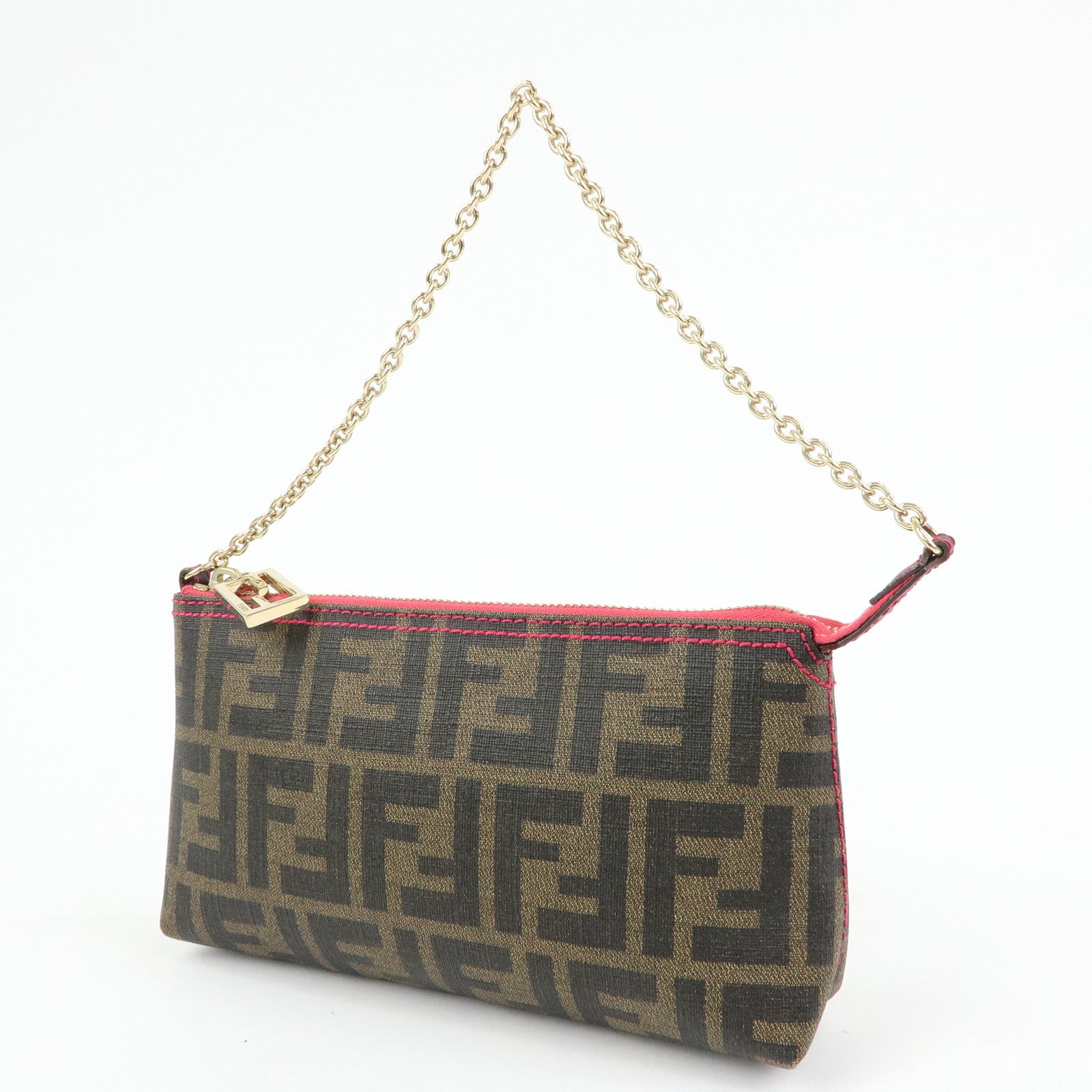 FENDI Zucca Print PVC Canvas Chain Accessory Pouch Brown 8BR592