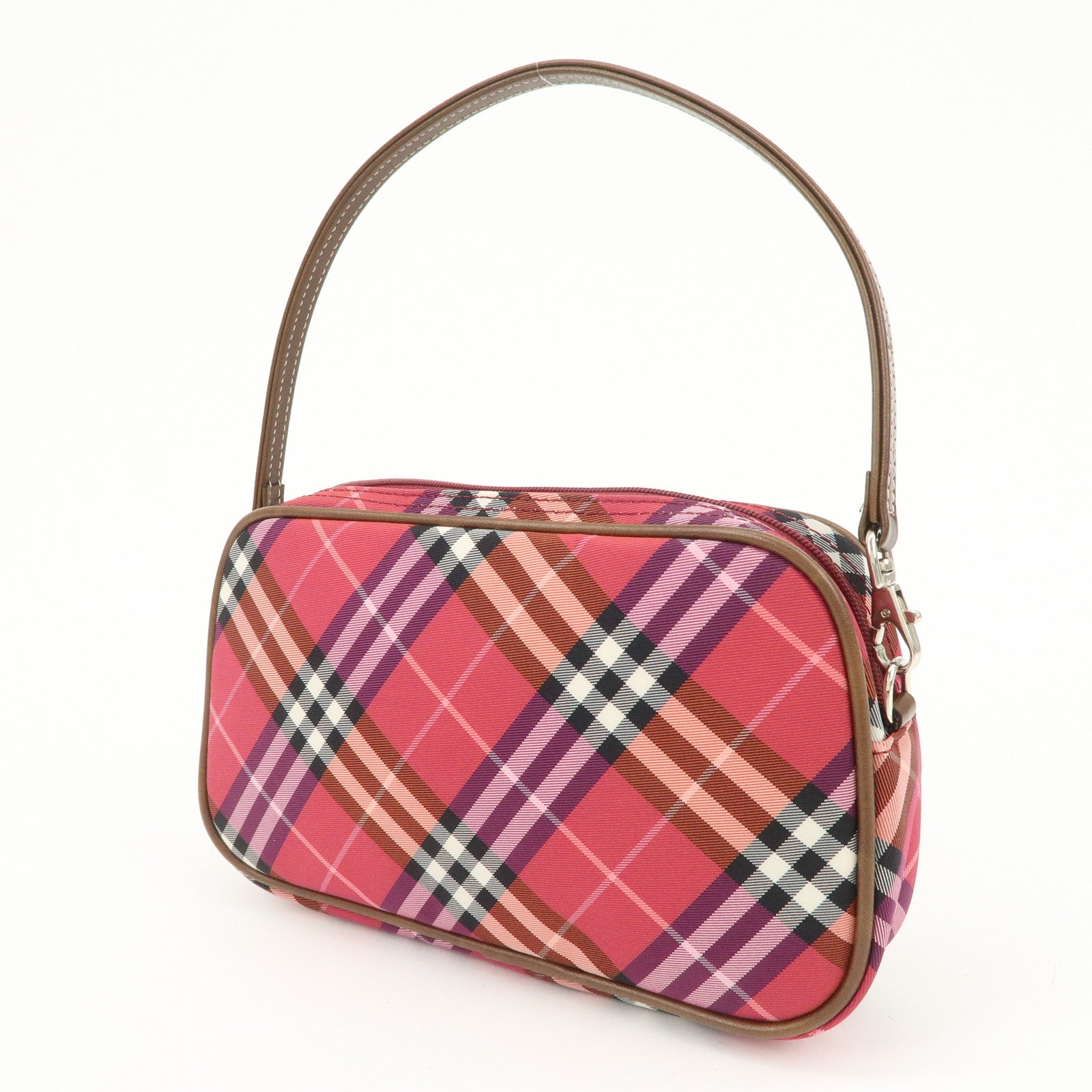 BURBERRY Cotton Leather Hand Bag Shoulder Bag Red Plaid Pattern