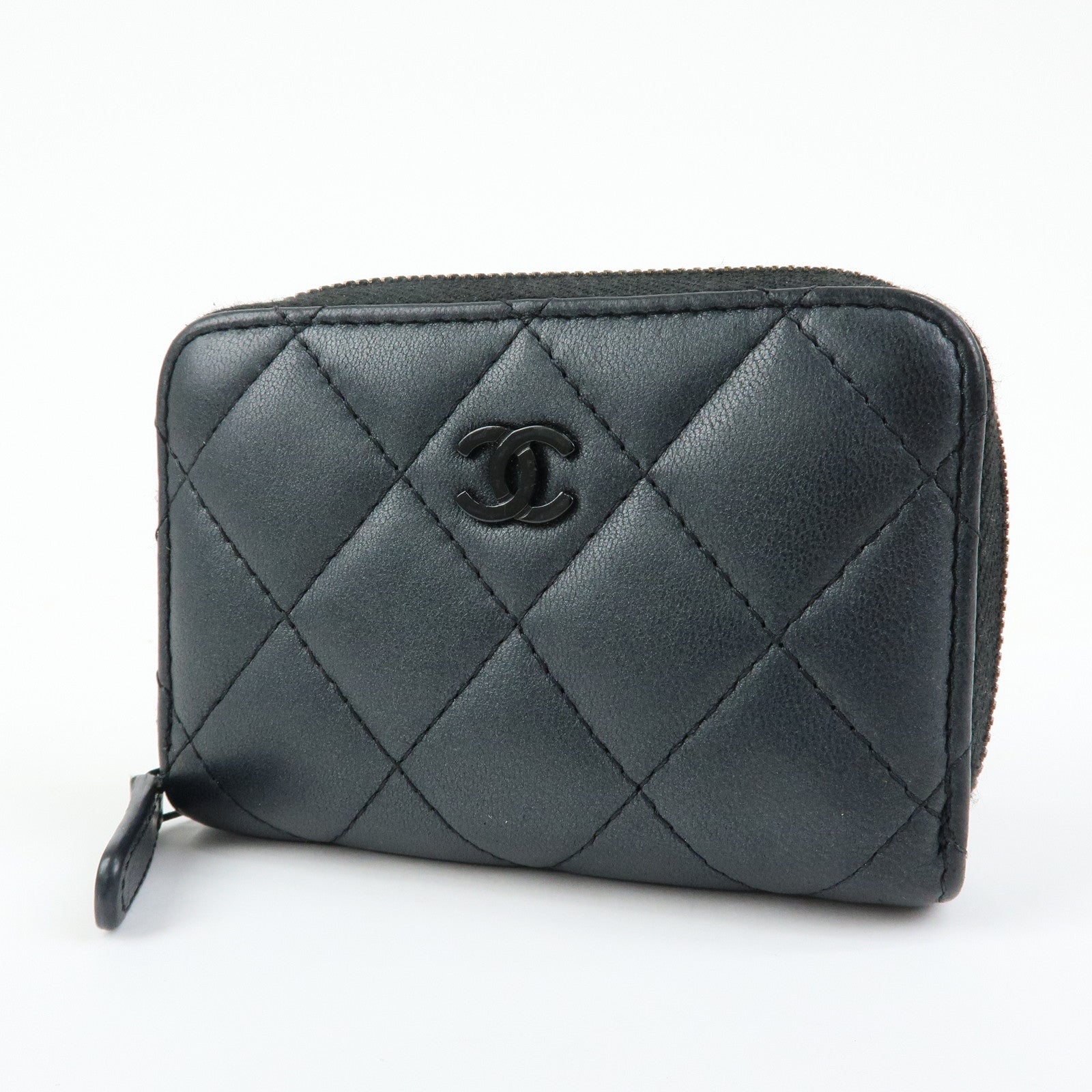 CHANEL COCO Logo Matelasse Lambskin Coin Case Card Case Black