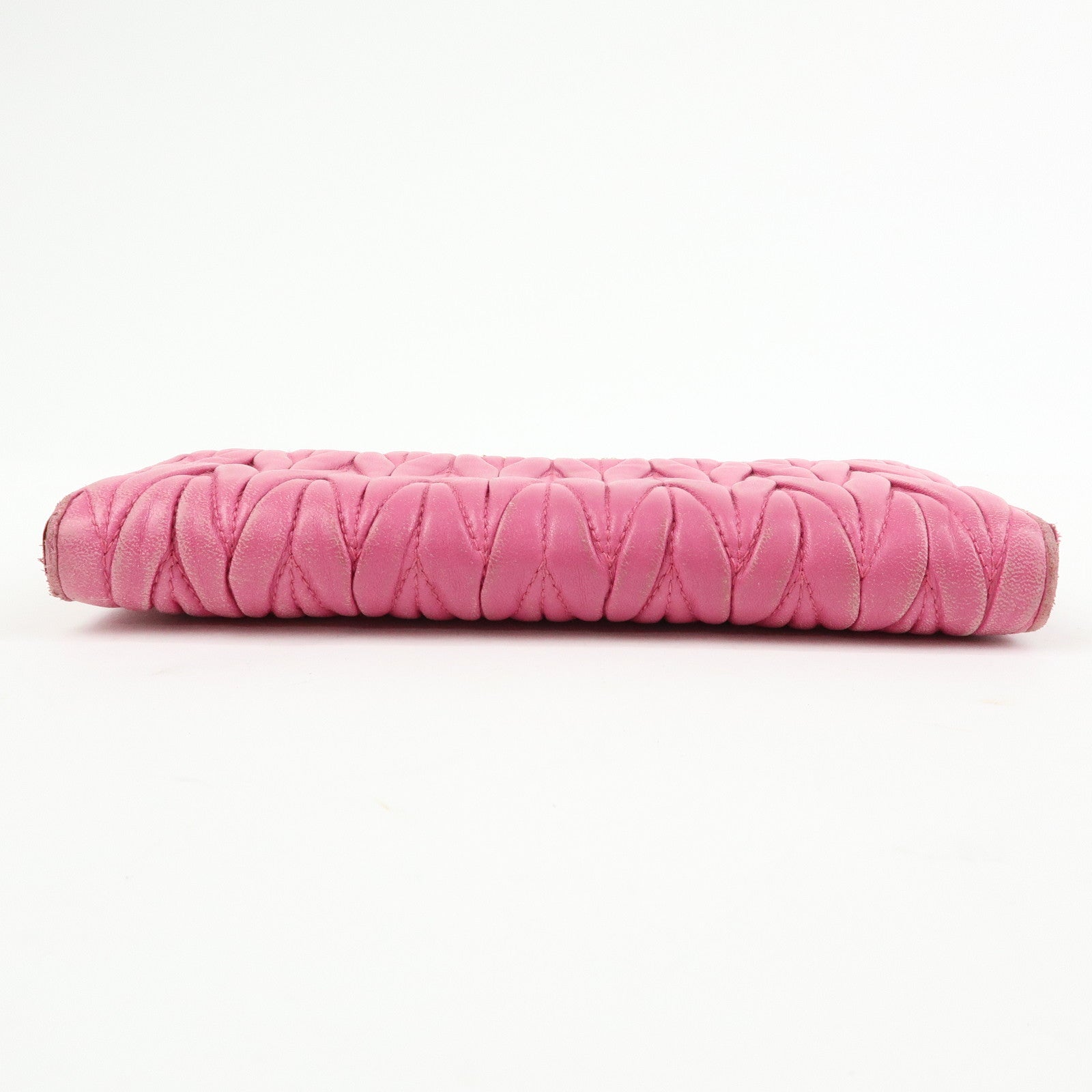 MIU MIU Logo Matelasse Nappa Leather Zippy Long Wallet Pink