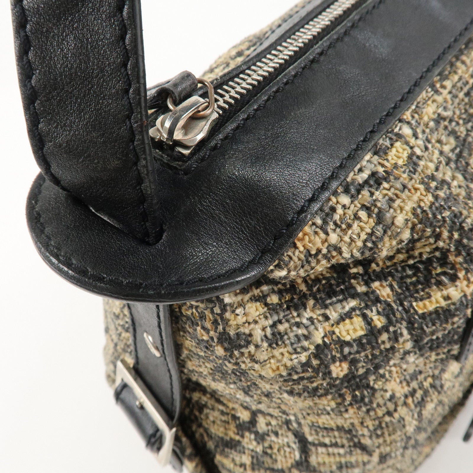 CHANEL COCO Mark Lamb Skin Tweed Shoulder Bag Hand Bag Black Silver HDW Used