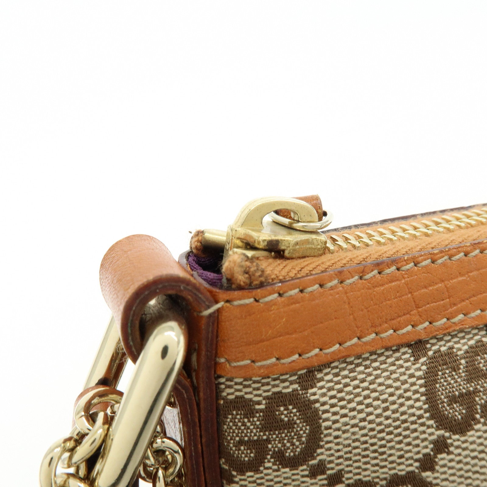 GUCCI Sherry GG Canvas Leather Cosmetic Pouch Beige Camel 152507