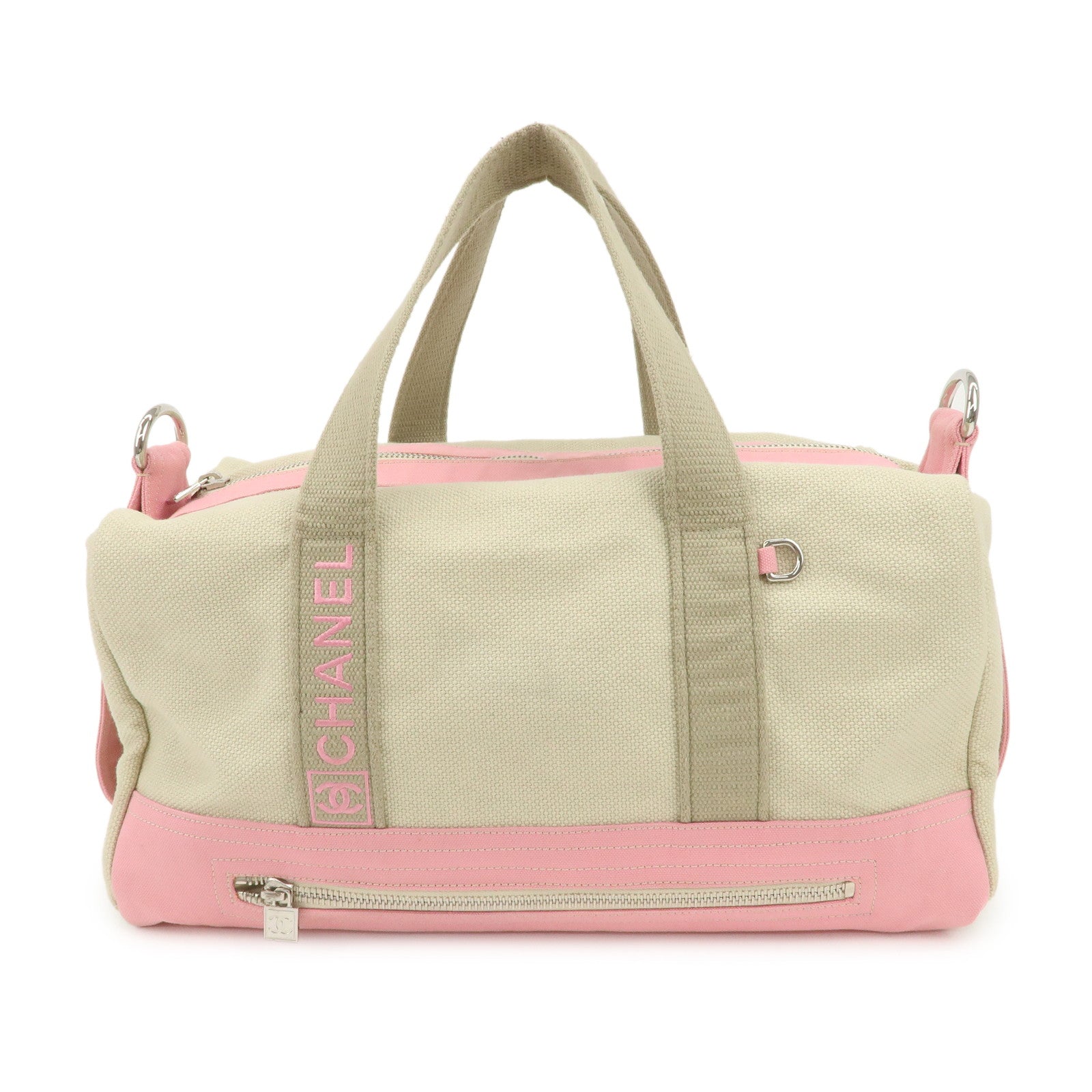 CHANEL Sport Line Canvas Boston Bag Hand Shoulder Bag Ivory Pink